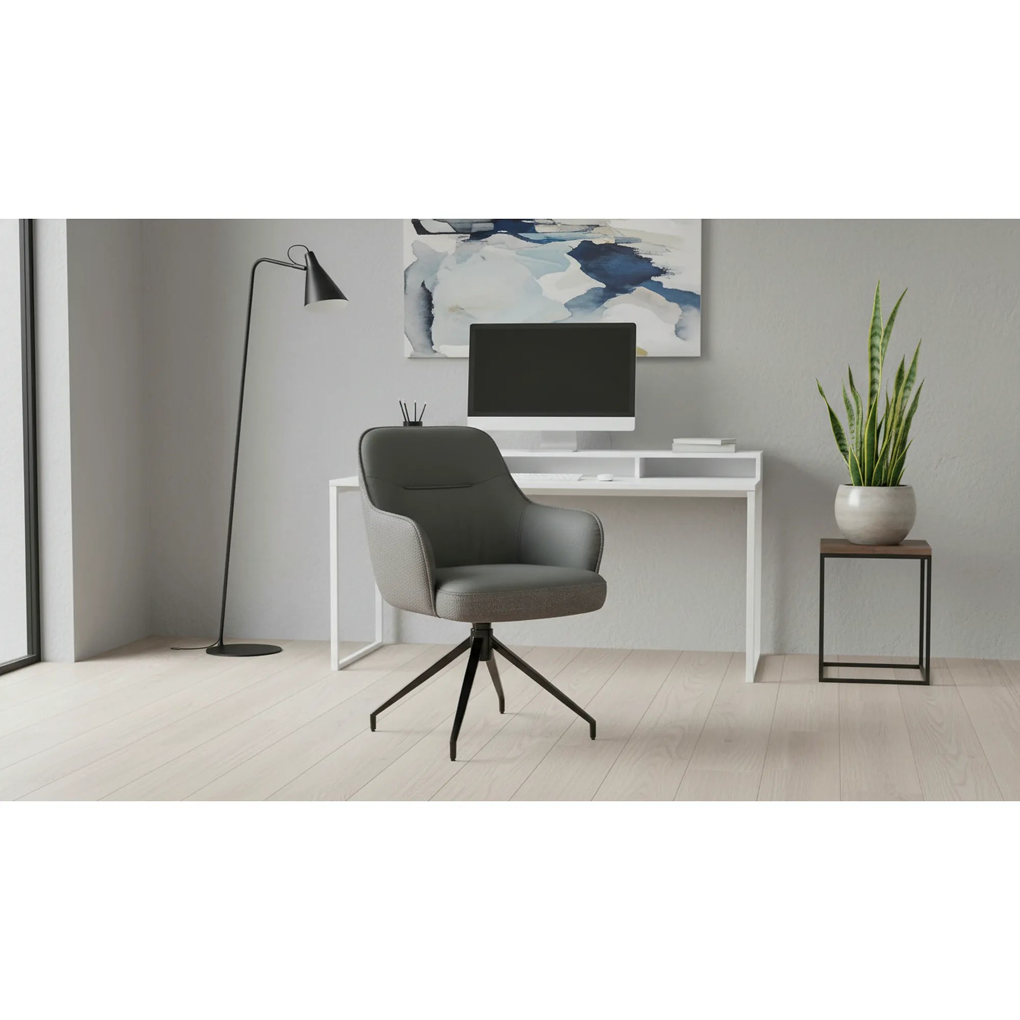 Scaun rotativ K527, gri/negru, stofa clasica/piele ecologica/metal, 60x65x85 cm