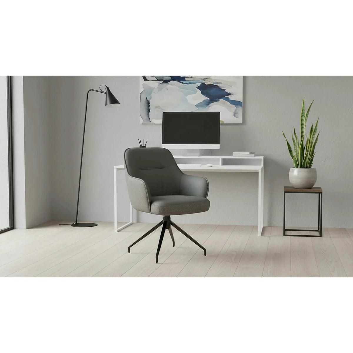 Scaun rotativ K527, gri/negru, stofa clasica/piele ecologica/metal, 60x65x85 cm