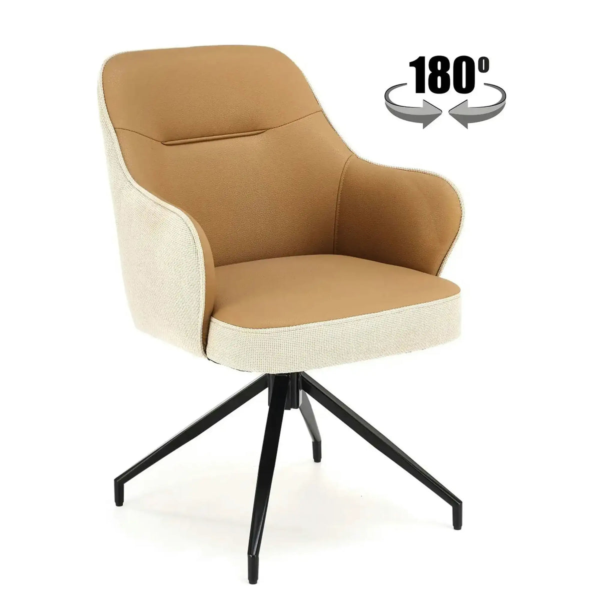 Scaun rotativ K527, maro/bej/negru, stofa clasica/piele ecologica/metal, 60x65x85 cm