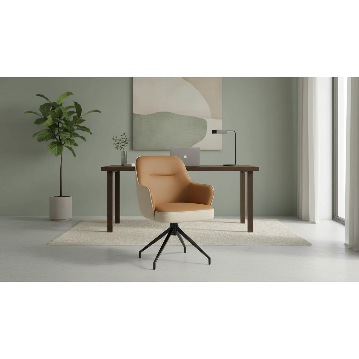 Scaun rotativ K527, maro/bej/negru, stofa clasica/piele ecologica/metal, 60x65x85 cm