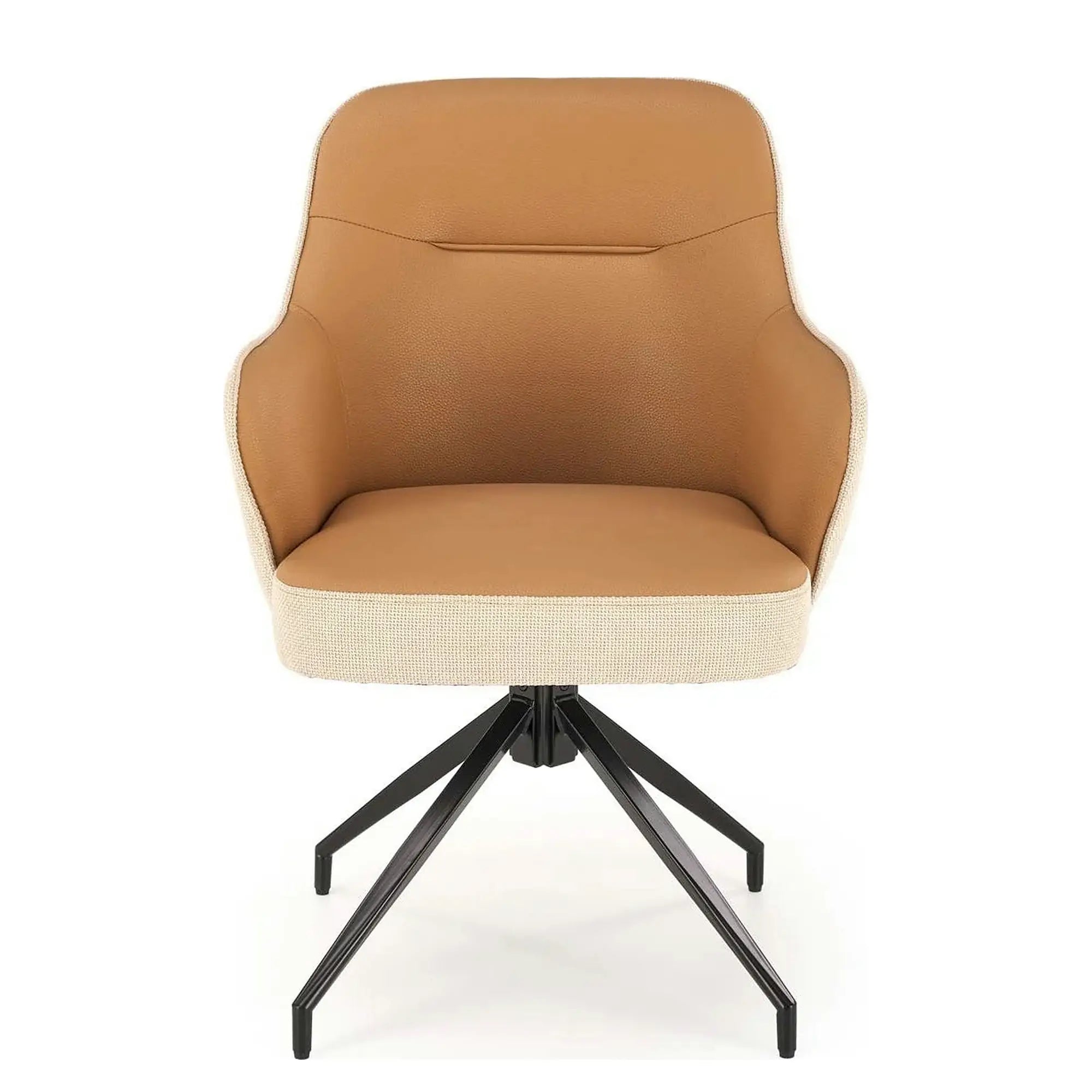 Scaun rotativ K527, maro/bej/negru, stofa clasica/piele ecologica/metal, 60x65x85 cm