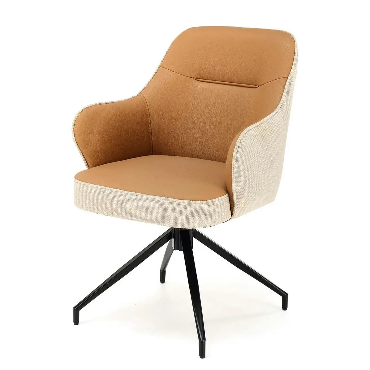 Scaun rotativ K527, maro/bej/negru, stofa clasica/piele ecologica/metal, 60x65x85 cm