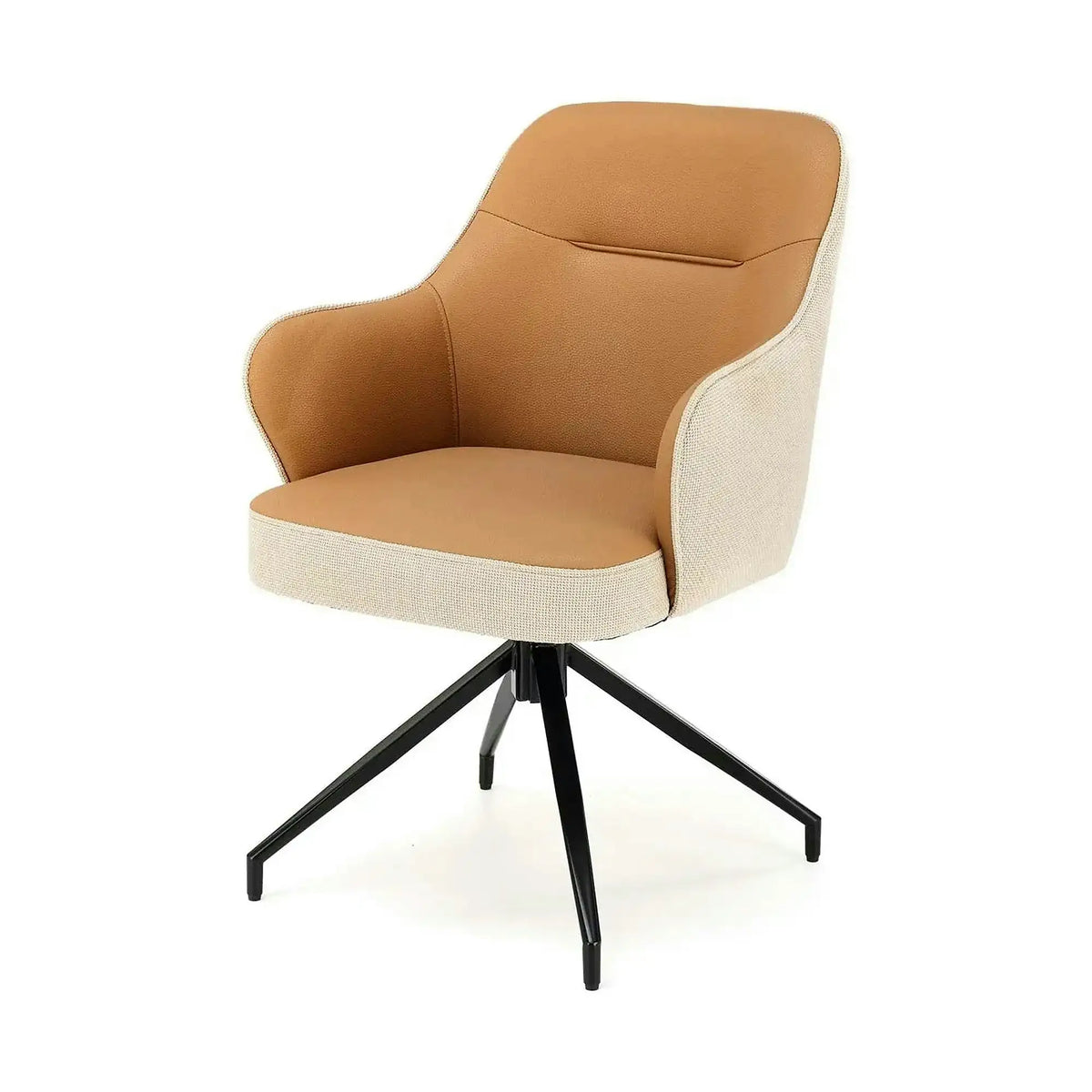 Scaun rotativ K527, maro/bej/negru, stofa clasica/piele ecologica/metal, 60x65x85 cm
