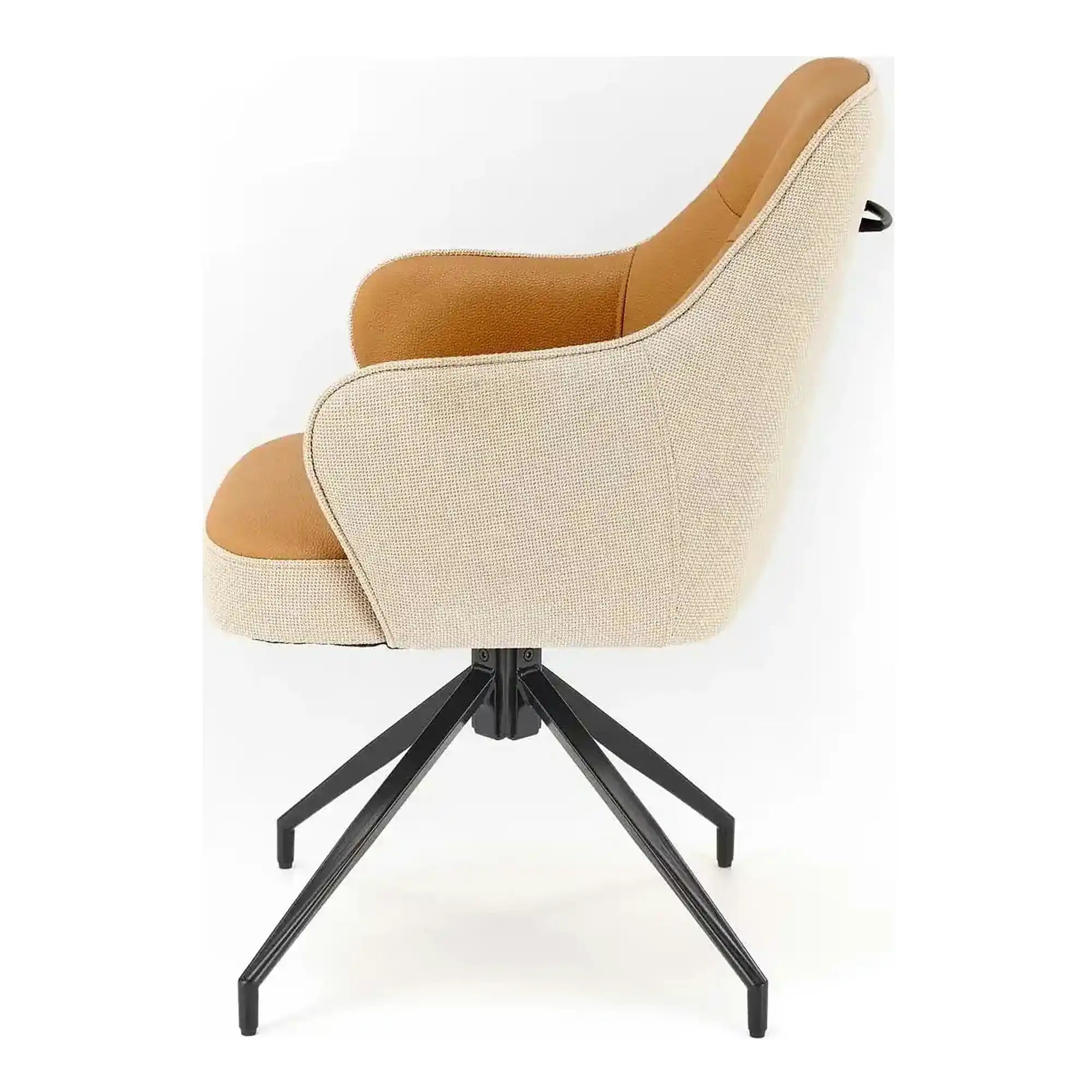 Scaun rotativ K527, maro/bej/negru, stofa clasica/piele ecologica/metal, 60x65x85 cm