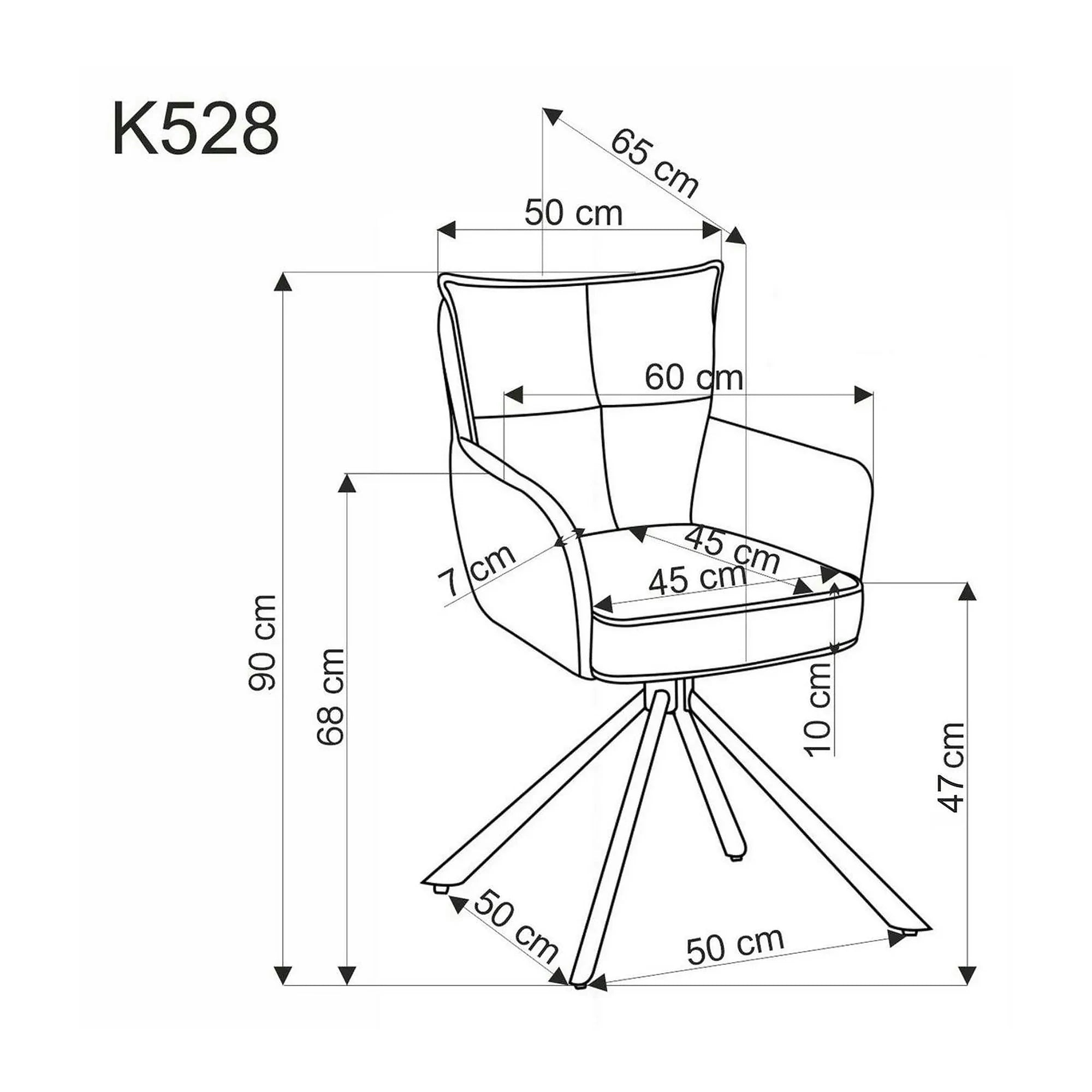 Scaun rotativ K528, gri/negru, stofa catifelata/metal, 60x67x90 cm