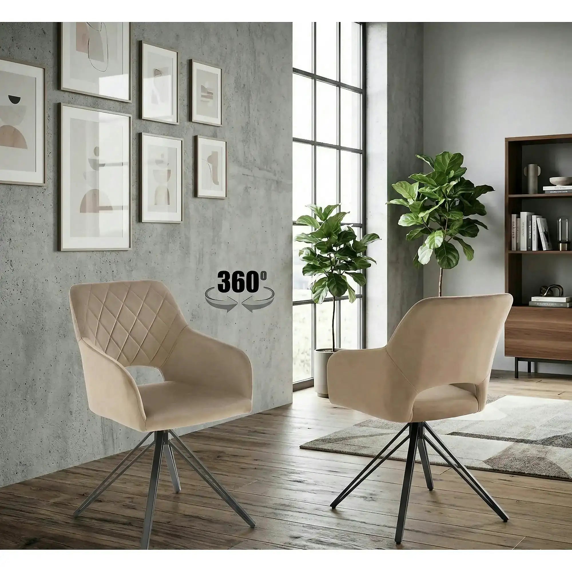 Scaun rotativ K535, bej/negru, stofa catifelata/metal, 57x60x86 cm