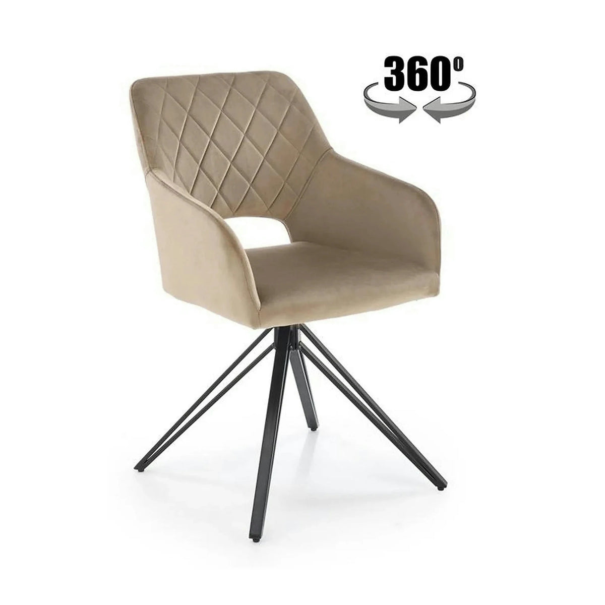 Scaun rotativ K535, bej/negru, stofa catifelata/metal, 57x60x86 cm