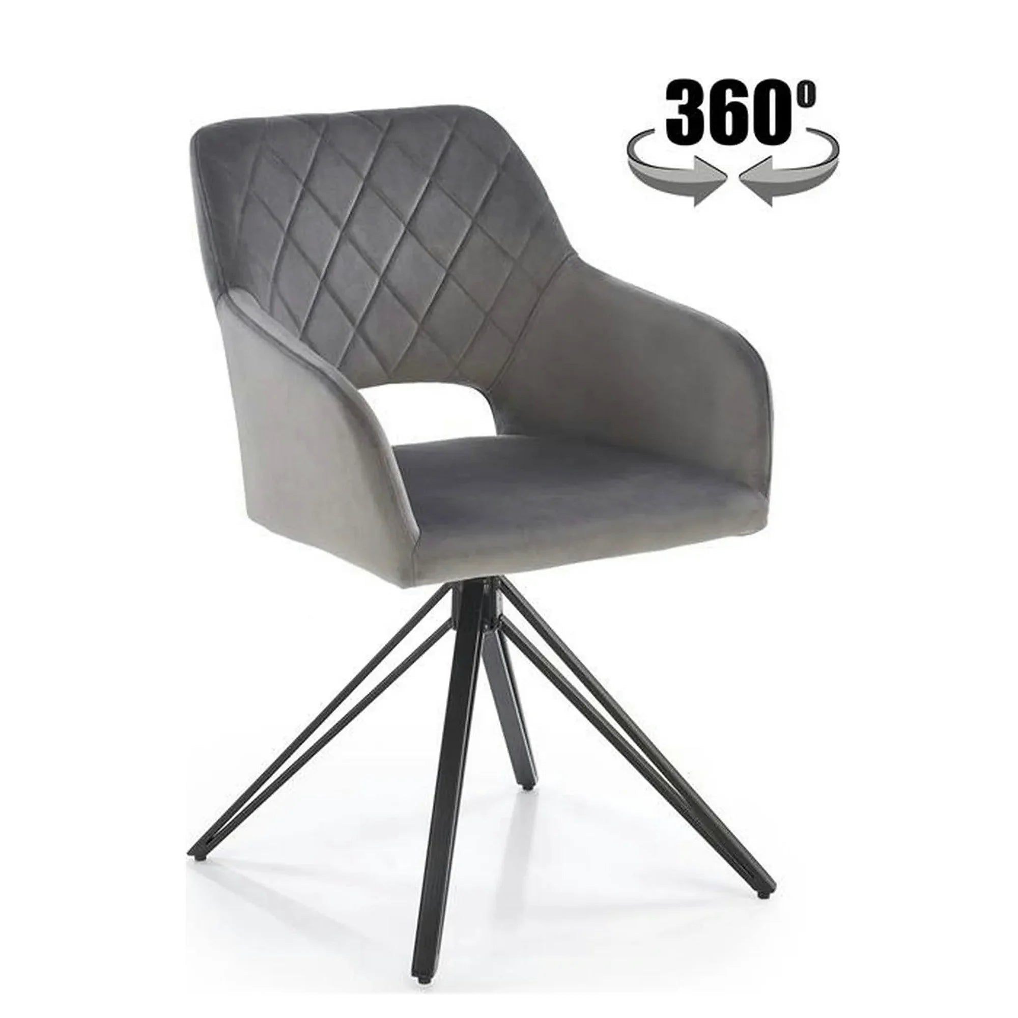 Scaun rotativ K535, gri/negru, stofa catifelata/metal, 57x60x86 cm