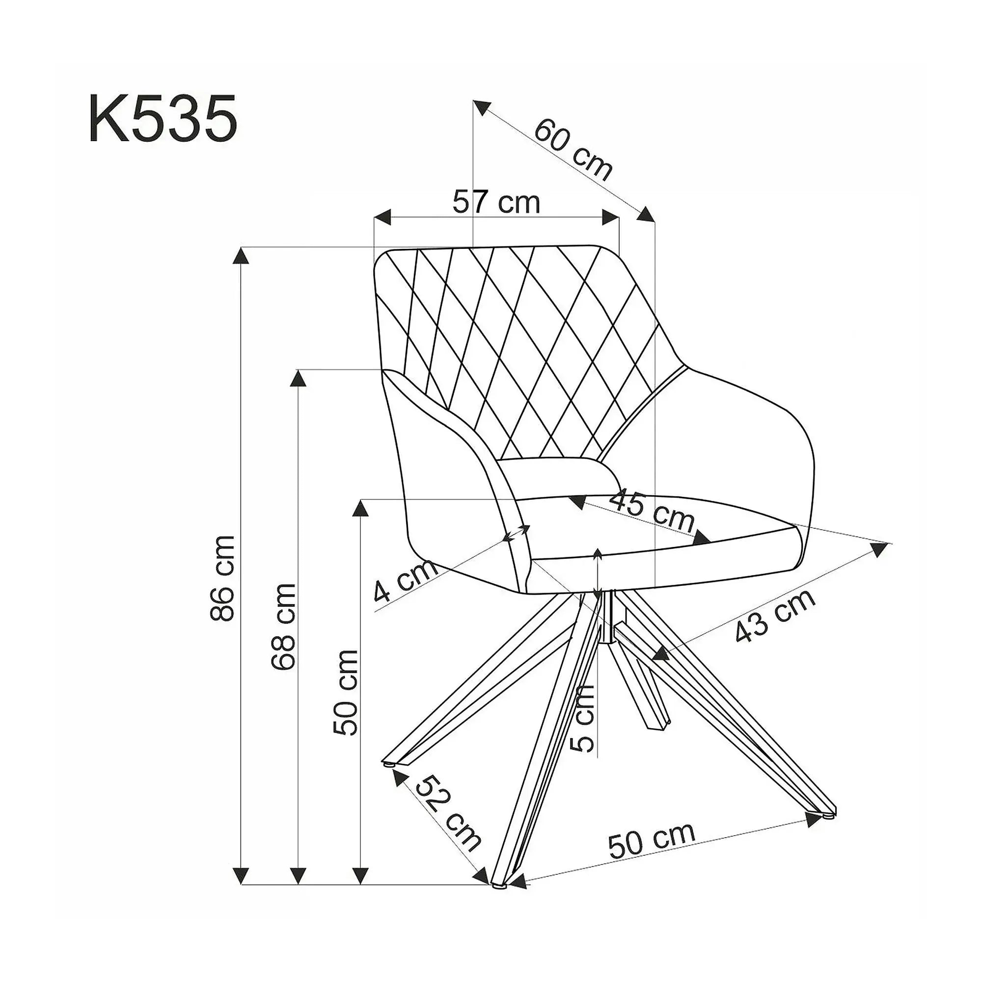 Scaun rotativ K535, gri/negru, stofa catifelata/metal, 57x60x86 cm