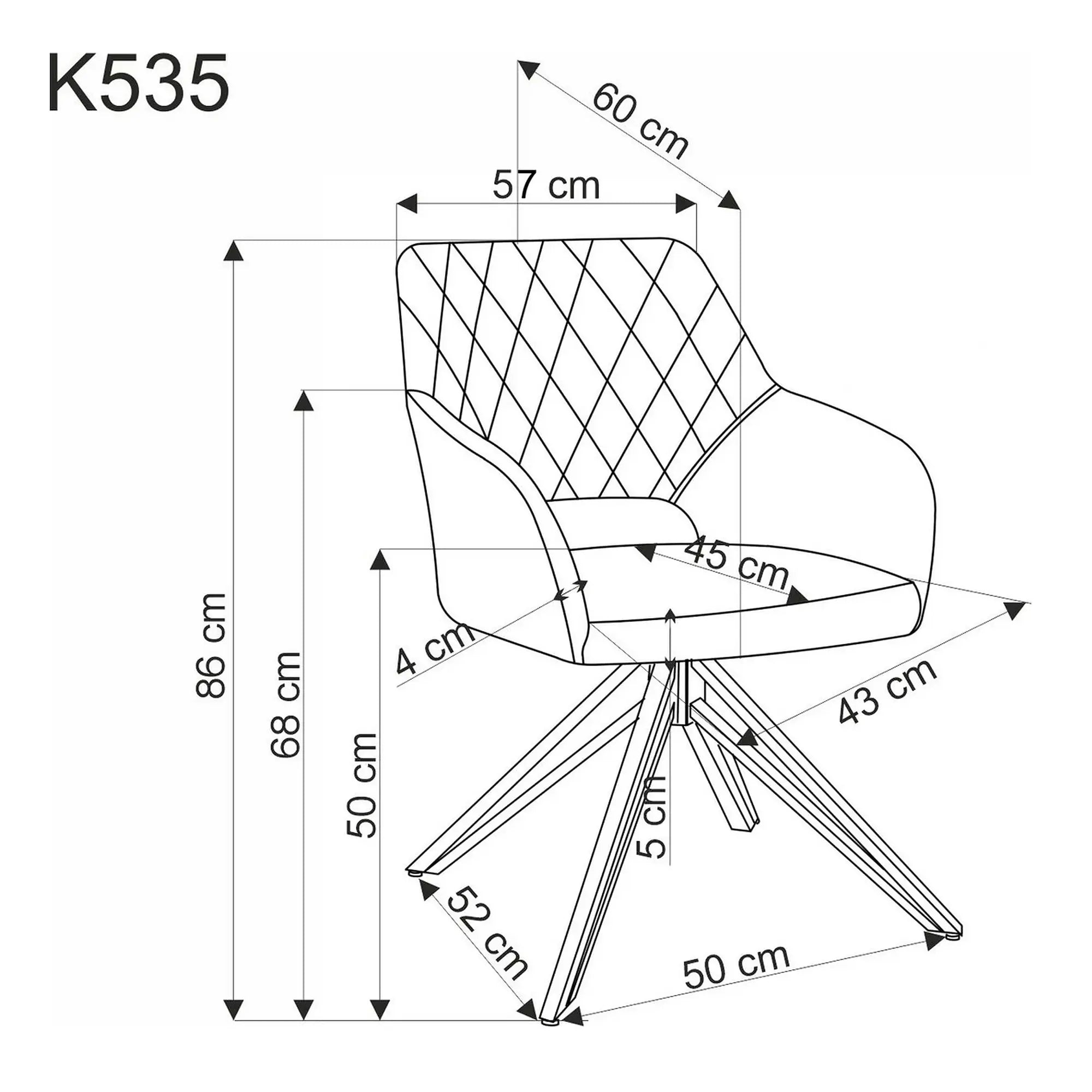 Scaun rotativ K535, verde inchis/negru, stofa catifelata/metal, 57x60x86 cm