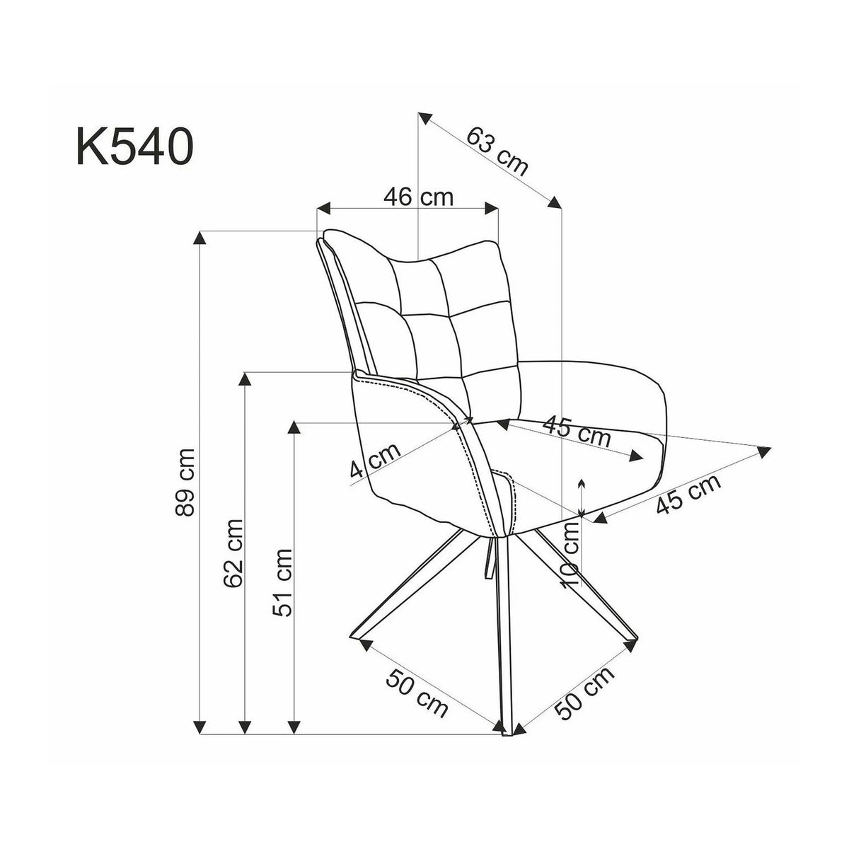 Scaun rotativ K540, bej/negru, stofa/metal, 60x63x89 cm