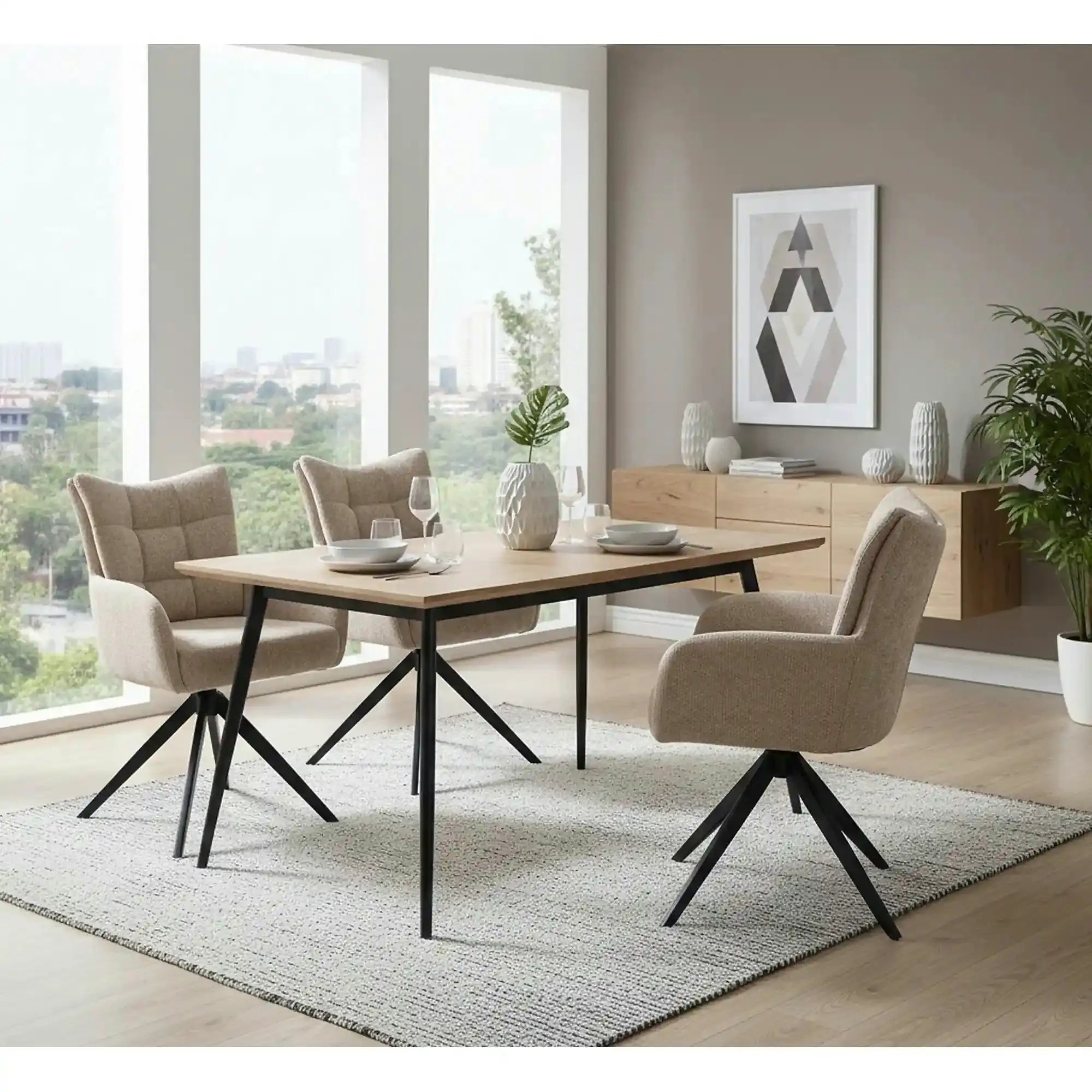 Scaun rotativ K540, bej/negru, stofa/metal, 60x63x89 cm