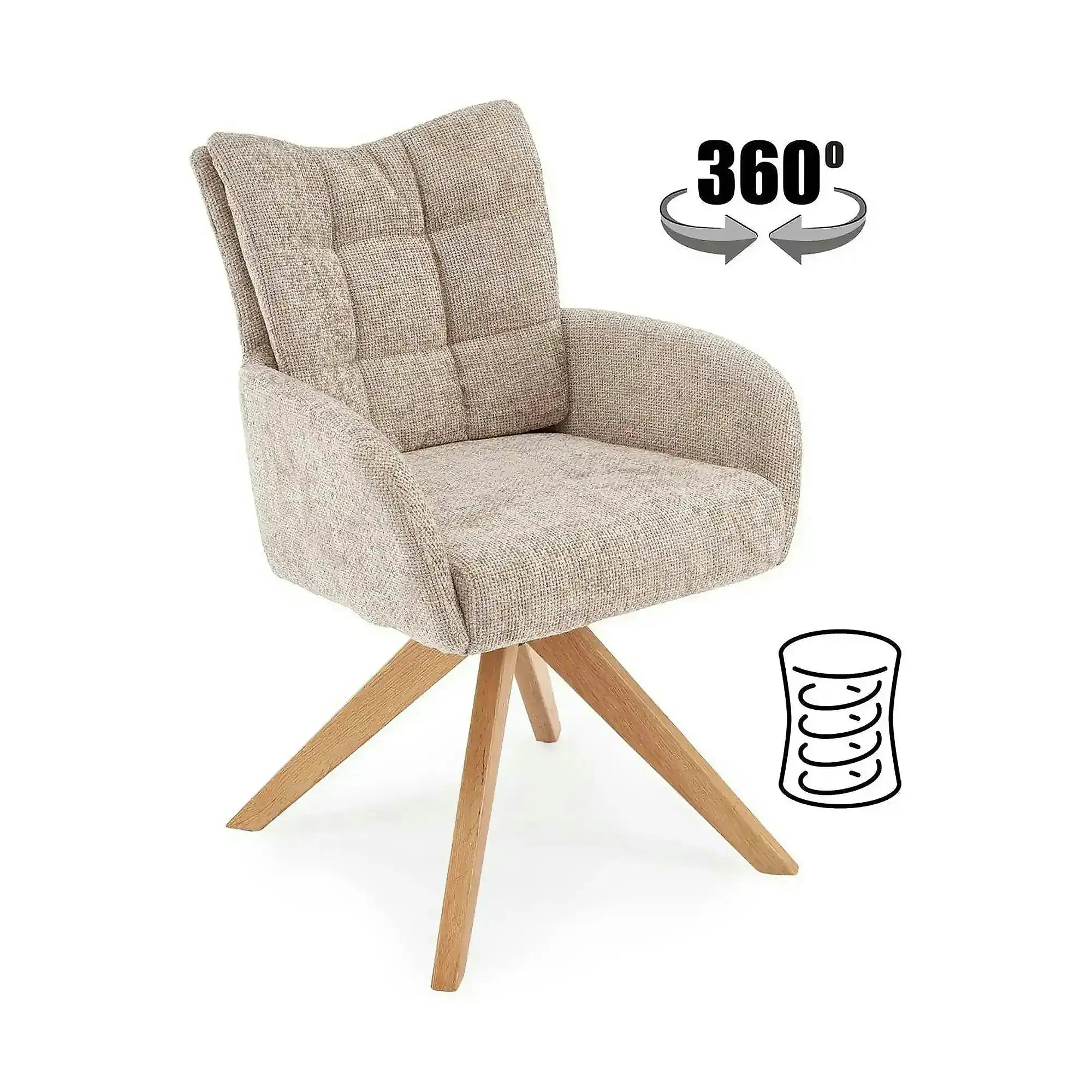 Scaun rotativ K540, bej/stejar, stofa/lemn, 60x63x89 cm