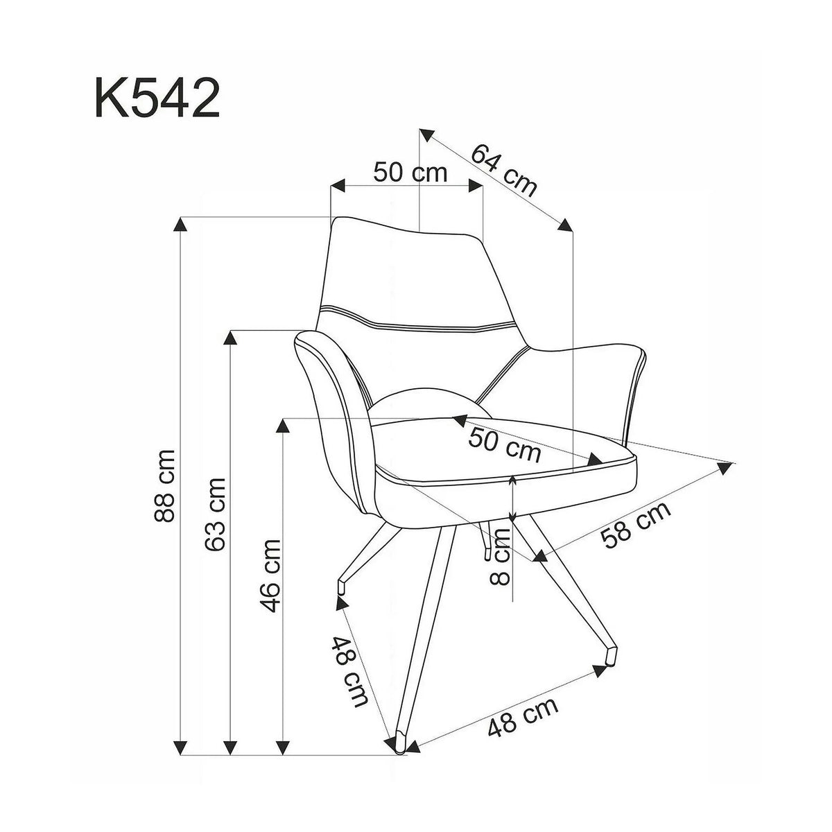Scaun rotativ K542, gri/negru, stofa clasica/metal, 58x64x88 cm