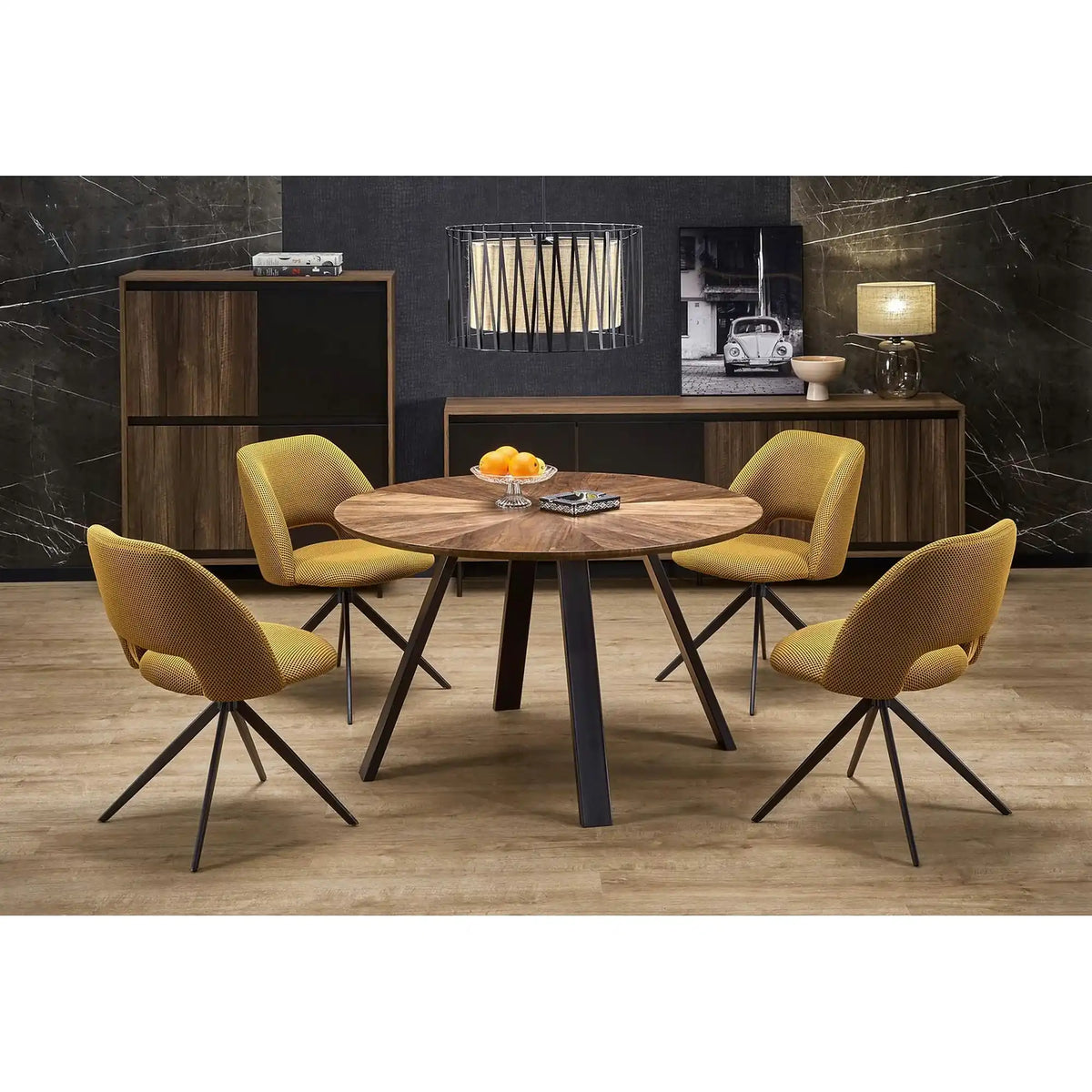 Scaun rotativ K546, galben/negru, panza/metal, 52x60x79 cm