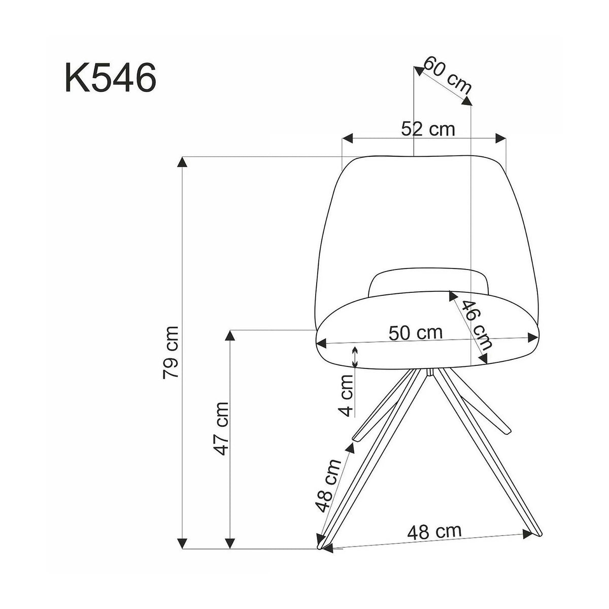 Scaun rotativ K546, galben/negru, panza/metal, 52x60x79 cm