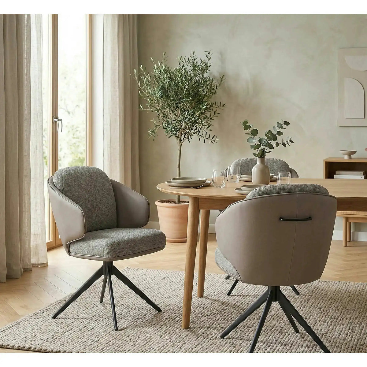 Scaun rotativ K554, gri/negru, stofa clasica/piele ecologica/metal, 58x67x90 cm