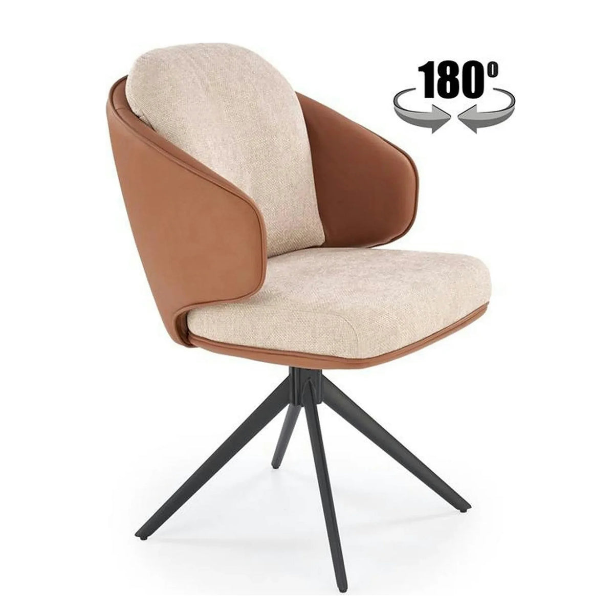 Scaun rotativ K554, maro/bej/negru, stofa clasica/piele ecologica/metal, 58x67x90 cm