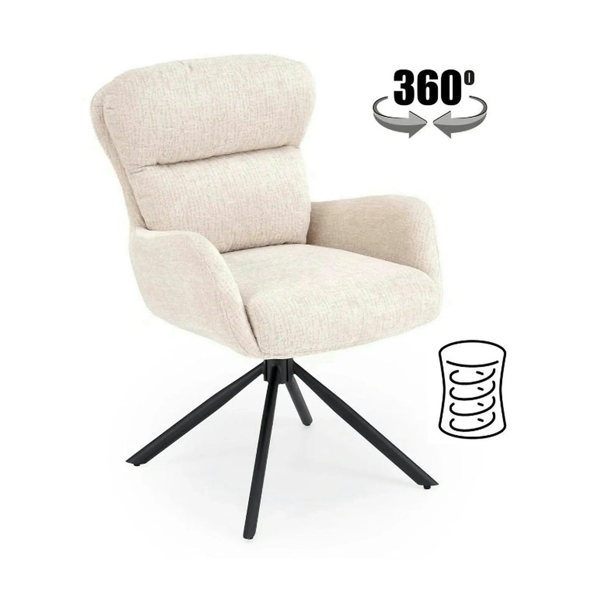 Scaun rotativ K593, bej/negru, stofa/metal, 56x54x89 cm