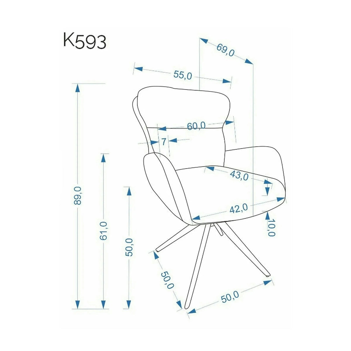 Scaun rotativ K593, gri/negru, stofa/metal, 56x54x89 cm
