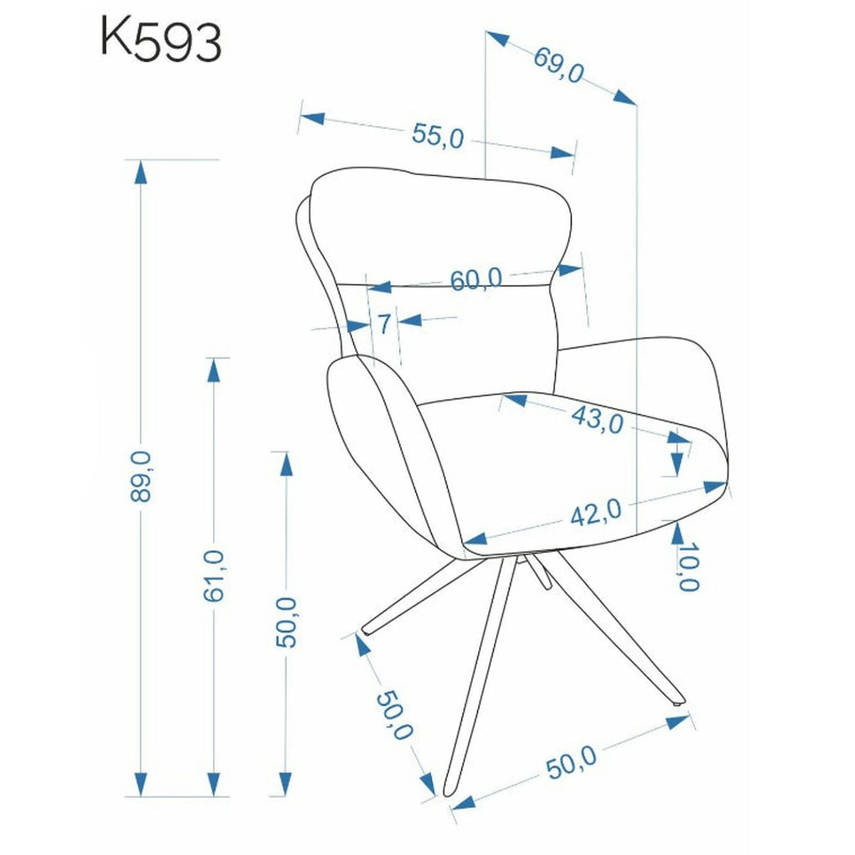 Scaun rotativ K593, gri/negru, stofa/metal, 56x54x89 cm