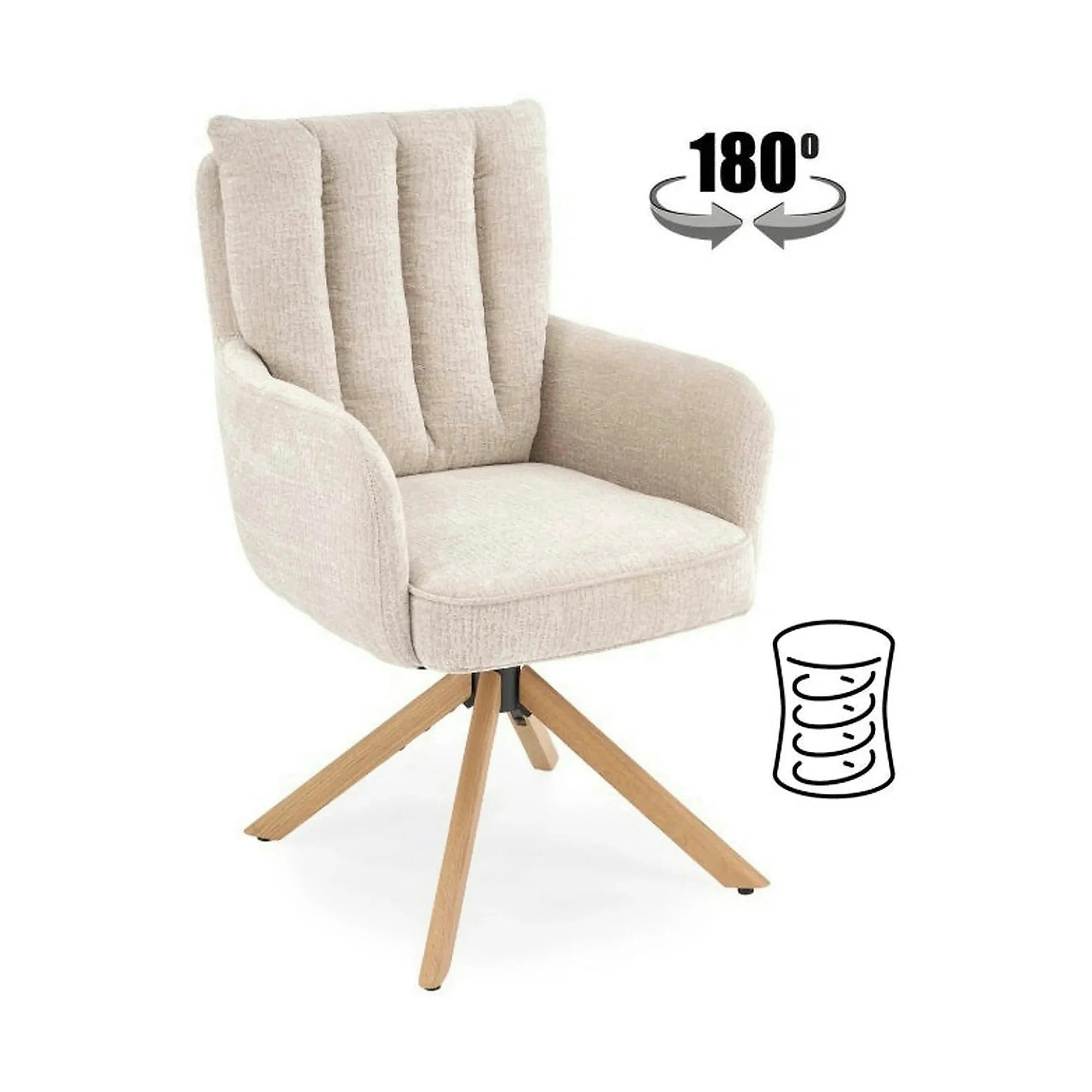 Scaun rotativ K594, bej/stejar, stofa/lemn, 60x64x95 cm