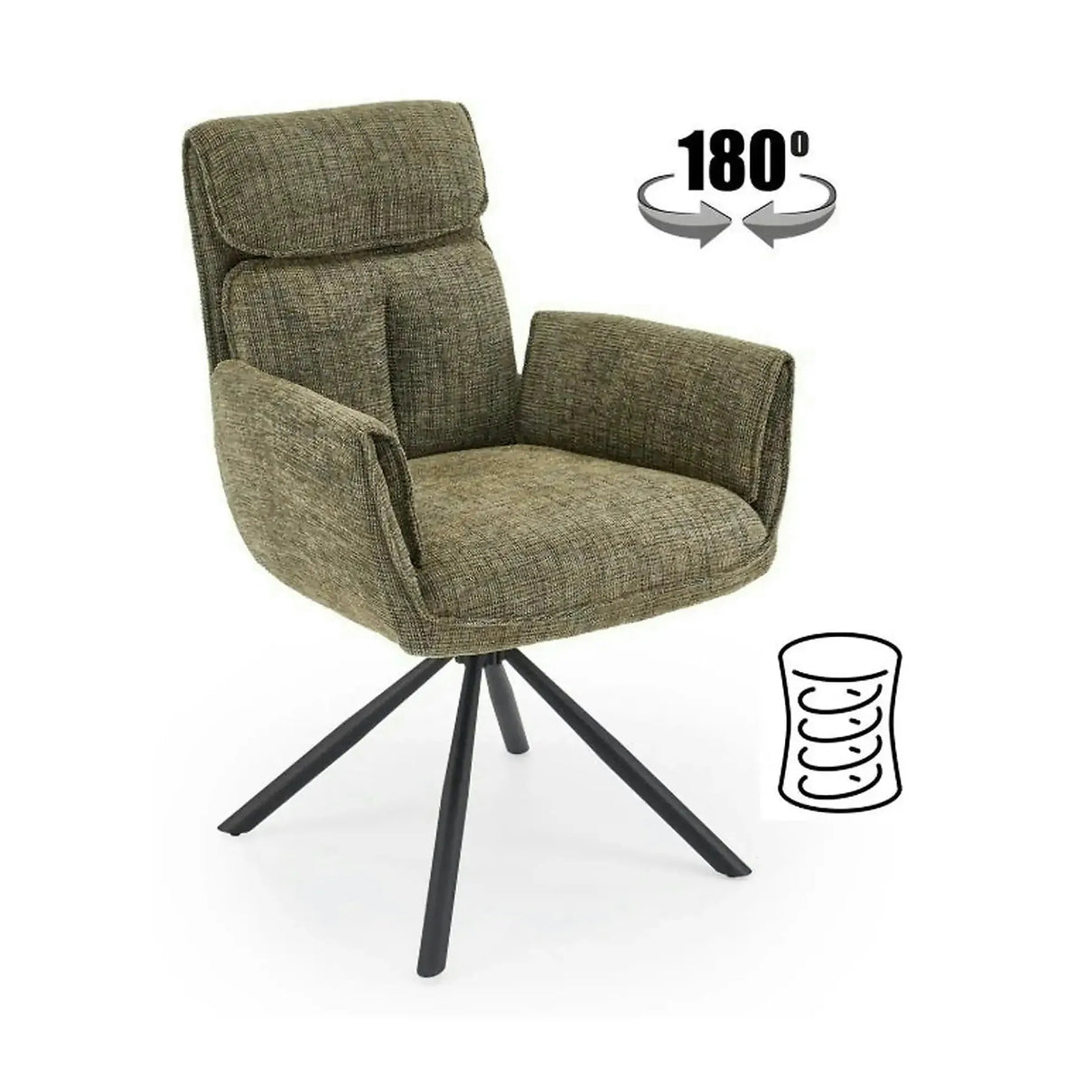 Scaun rotativ K596, verde olive/negru, stofa clasica/metal, 66x66x93 cm
