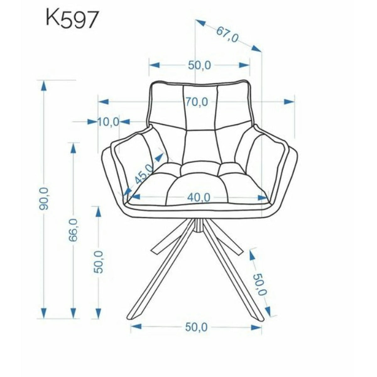 Scaun rotativ K597, bej/negru, stofa/metal, 70x67x90 cm