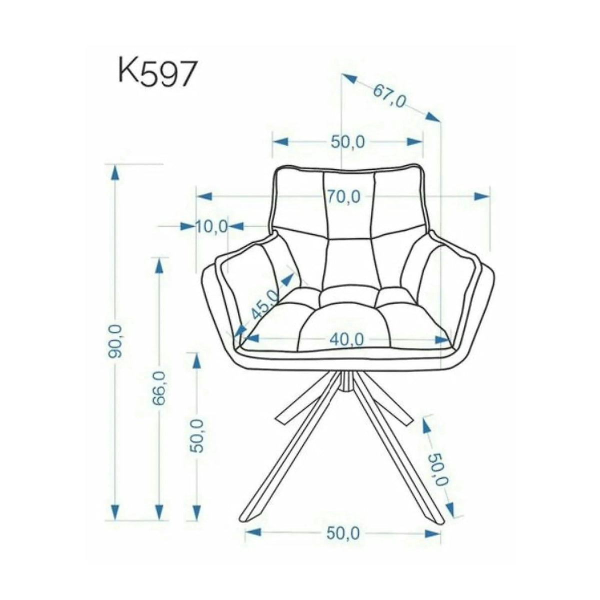 Scaun rotativ K597, gri/negru, stofa/metal, 70x67x90 cm