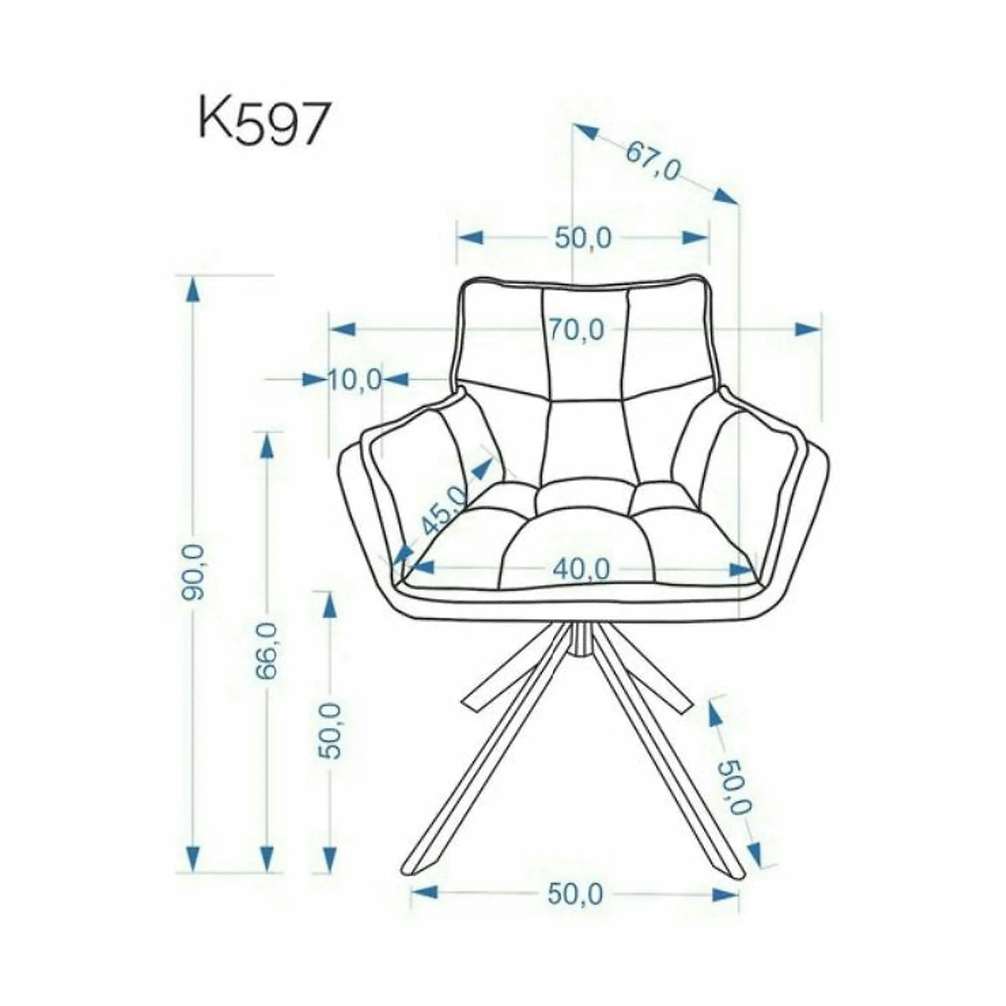 Scaun rotativ K597, gri/negru, stofa/metal, 70x67x90 cm