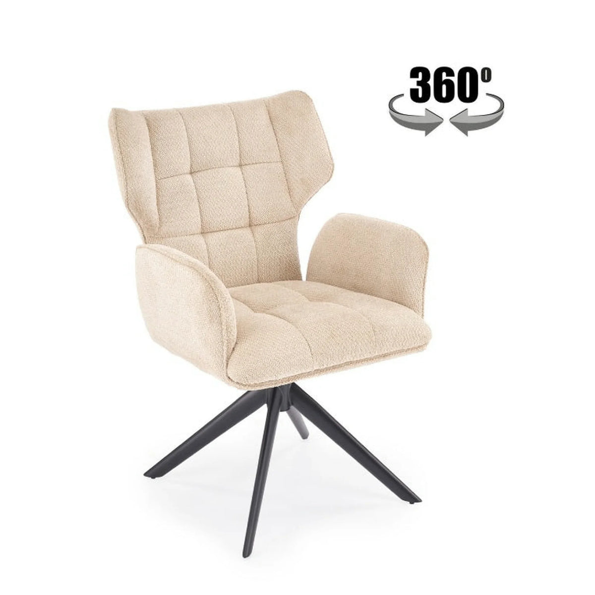 Scaun rotativ K601, bej/negru, stofa/metal, 57x64x90 cm