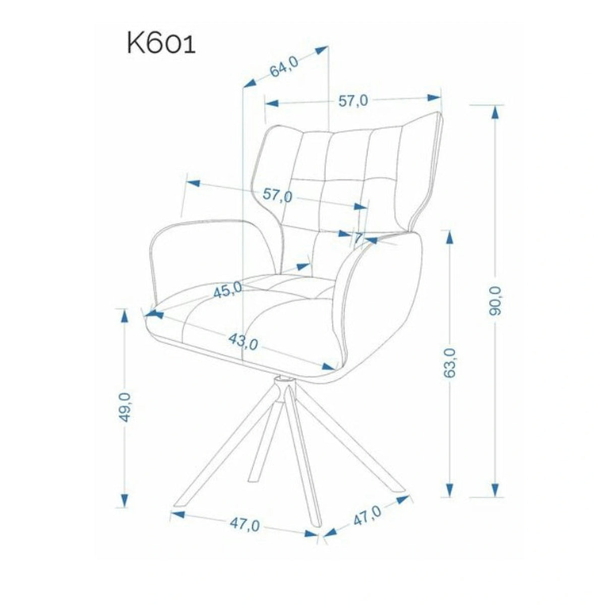 Scaun rotativ K601, bej/negru, stofa/metal, 57x64x90 cm