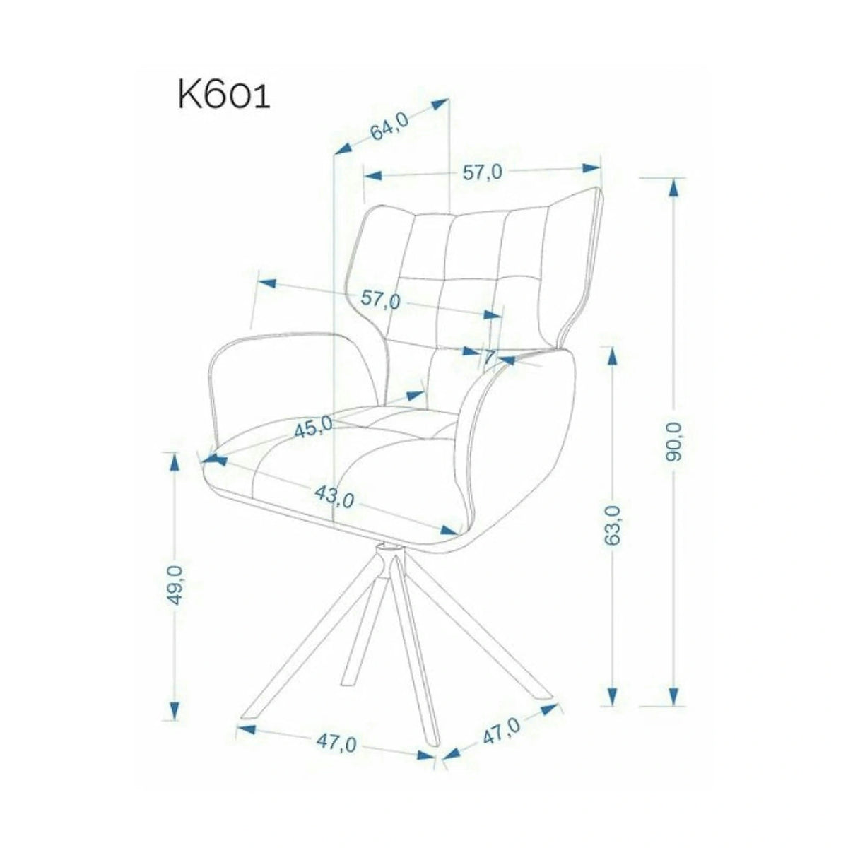Scaun rotativ K601, gri/negru, stofa/metal, 57x64x90 cm