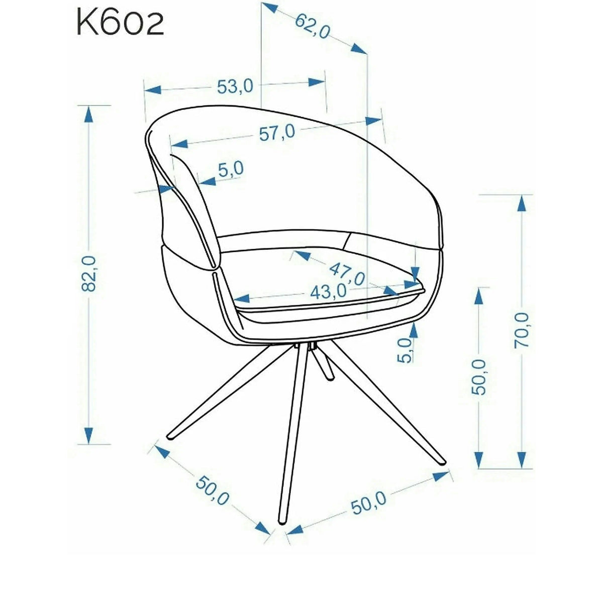 Scaun rotativ K602, maro/negru, stofa plusata/metal, 57x62x82 cm