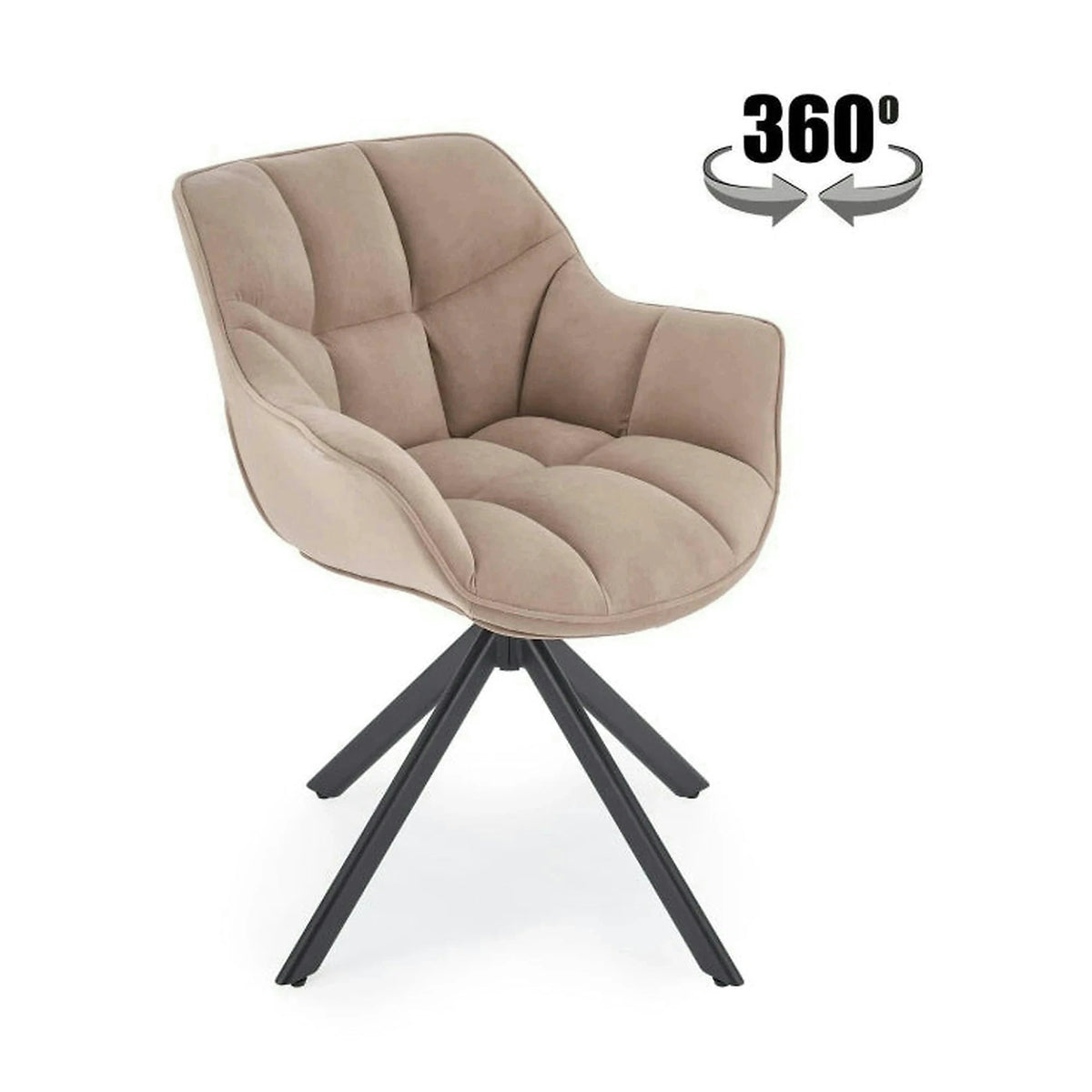 Scaun rotativ K610, bej/negru, stofa catifelata/metal, 65x64x79 cm
