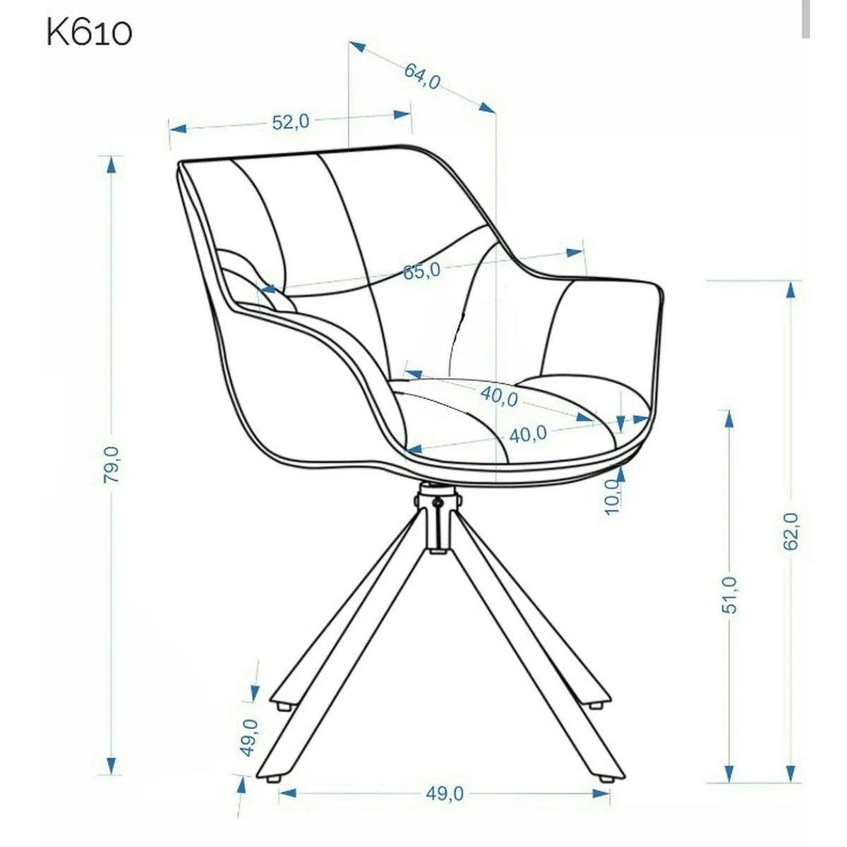 Scaun rotativ K610, bej/negru, stofa catifelata/metal, 65x64x79 cm