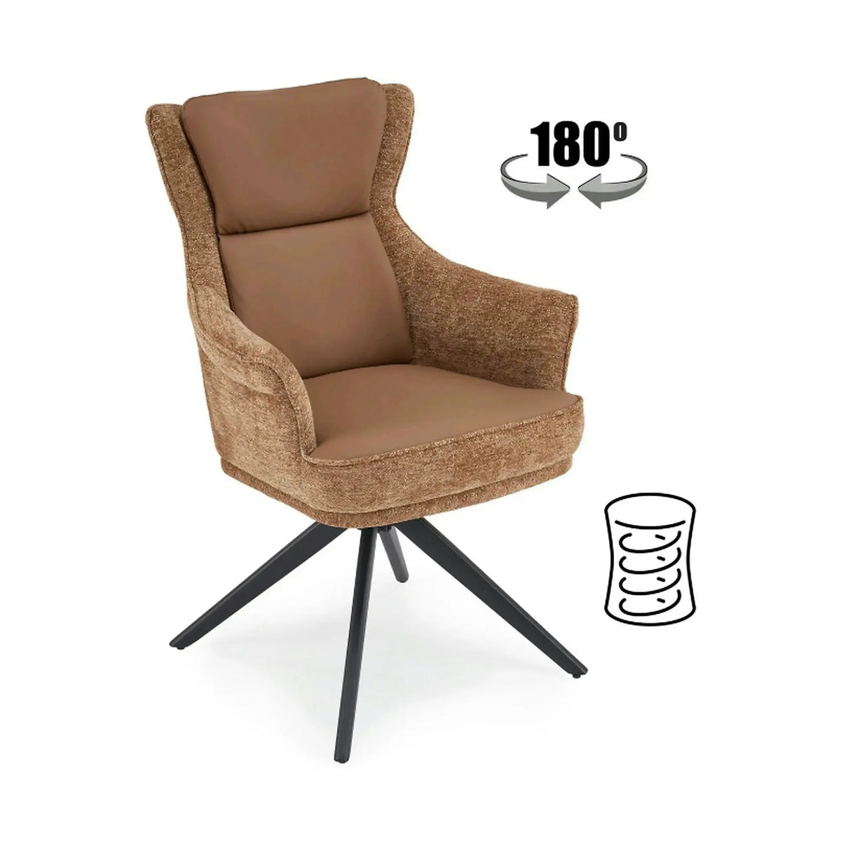 Scaun rotativ K611, maro, piele ecologica/stofa, 64x66x96 cm