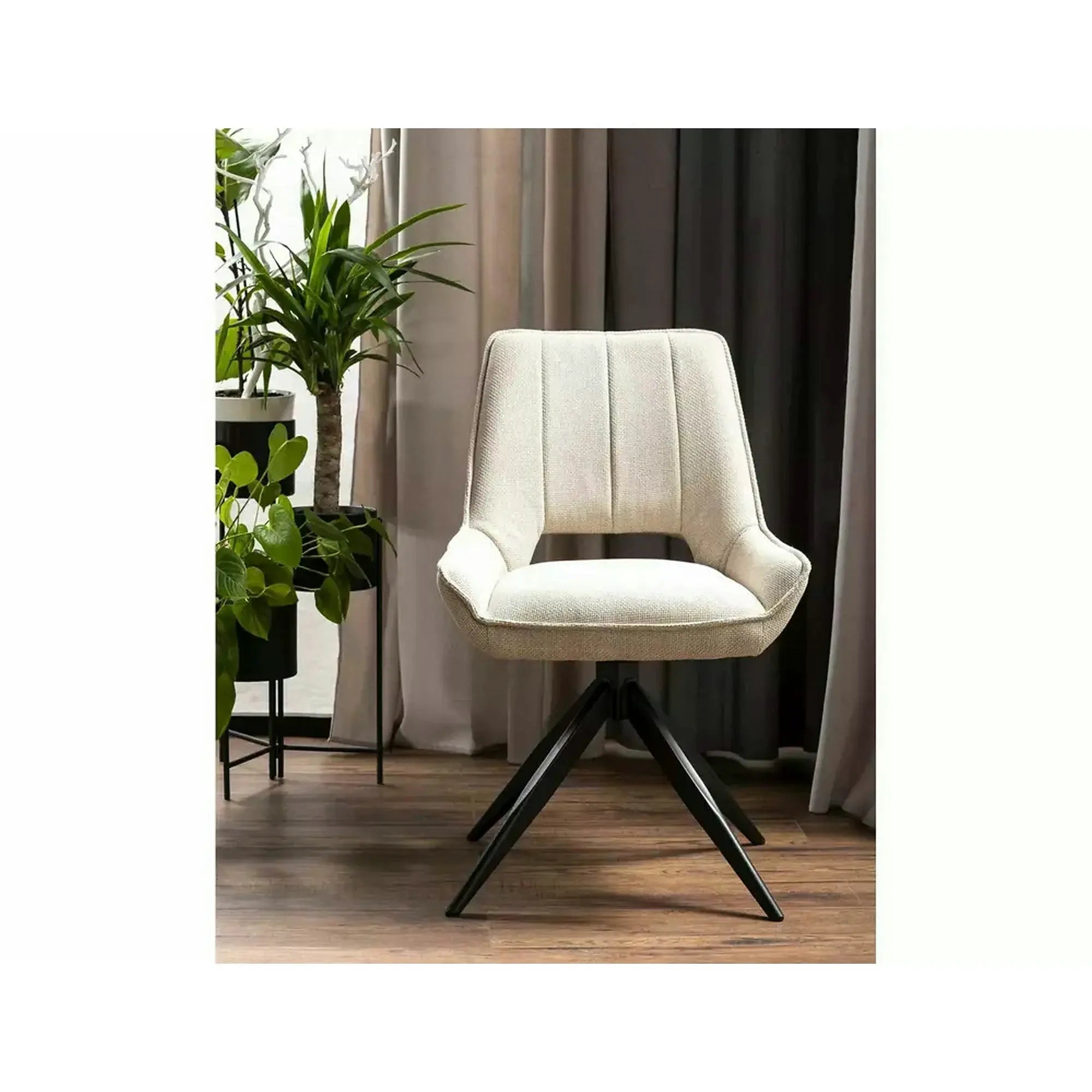 Scaun rotativ TELLO, bej deschis/negru, stofa clasica/metal, 54x46x84 cm