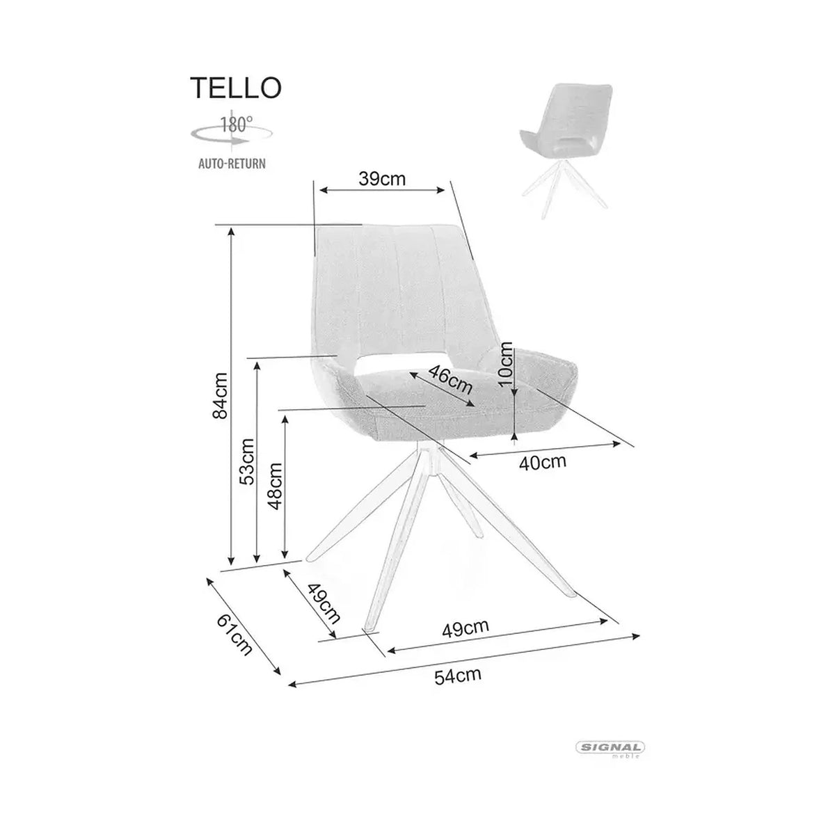 Scaun rotativ TELLO, gri/negru, stofa clasica/metal, 54x46x84 cm