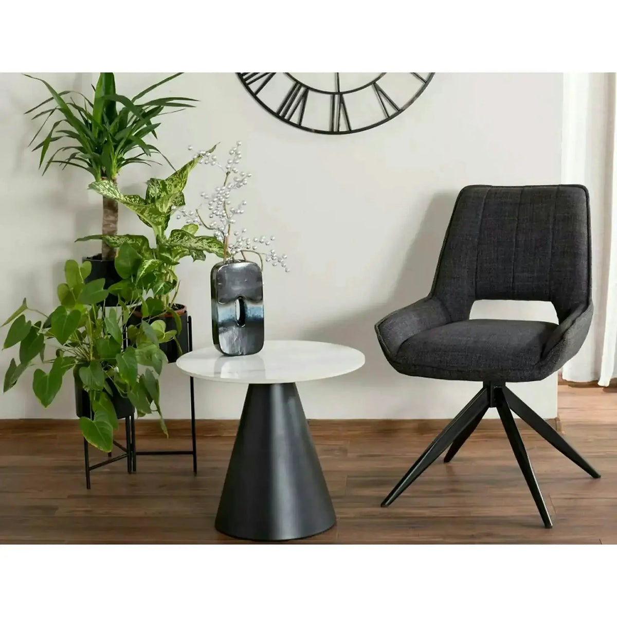 Scaun rotativ TELLO, gri/negru, stofa clasica/metal, 54x46x84 cm