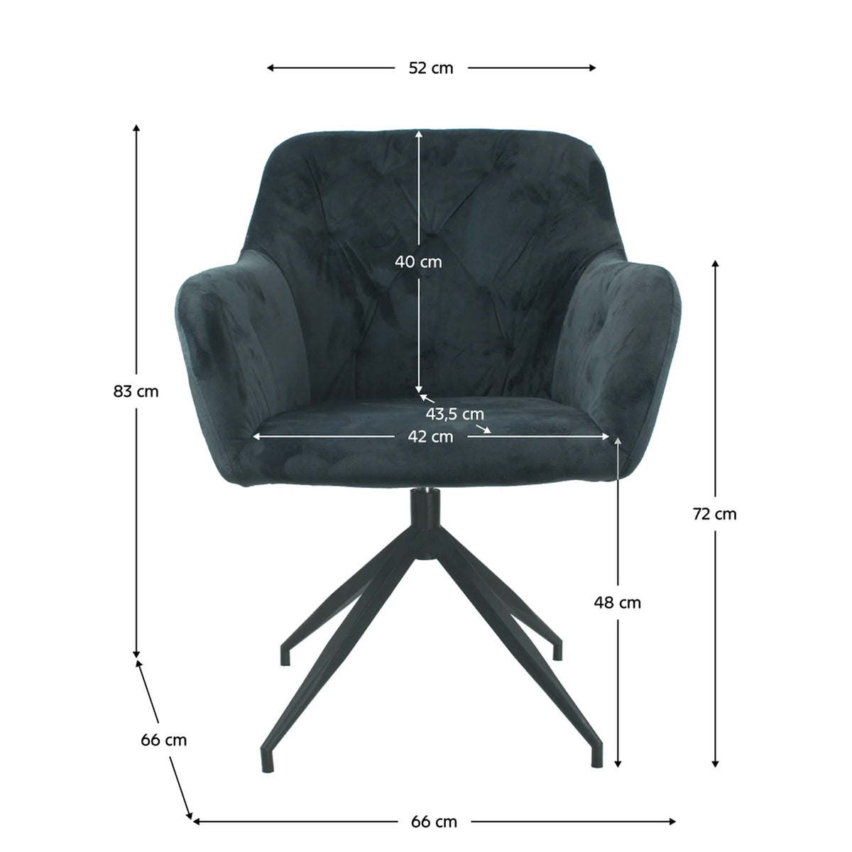 Scaun rotativ VELEZA NEW, gri inchis/negru, stofa catifelata/metal, 66x66x83 cm