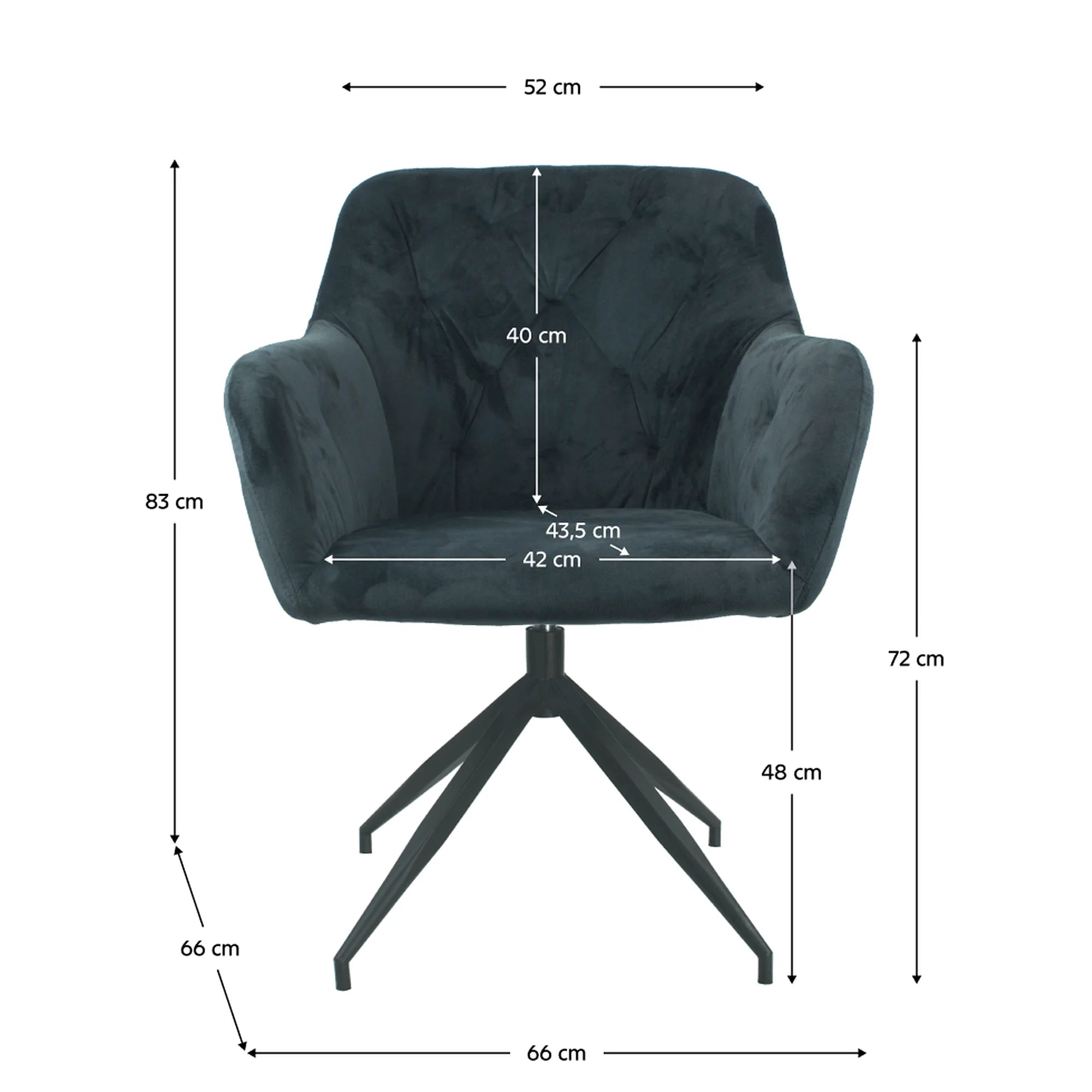 Scaun rotativ VELEZA NEW, gri inchis/negru, stofa catifelata/metal, 66x66x83 cm