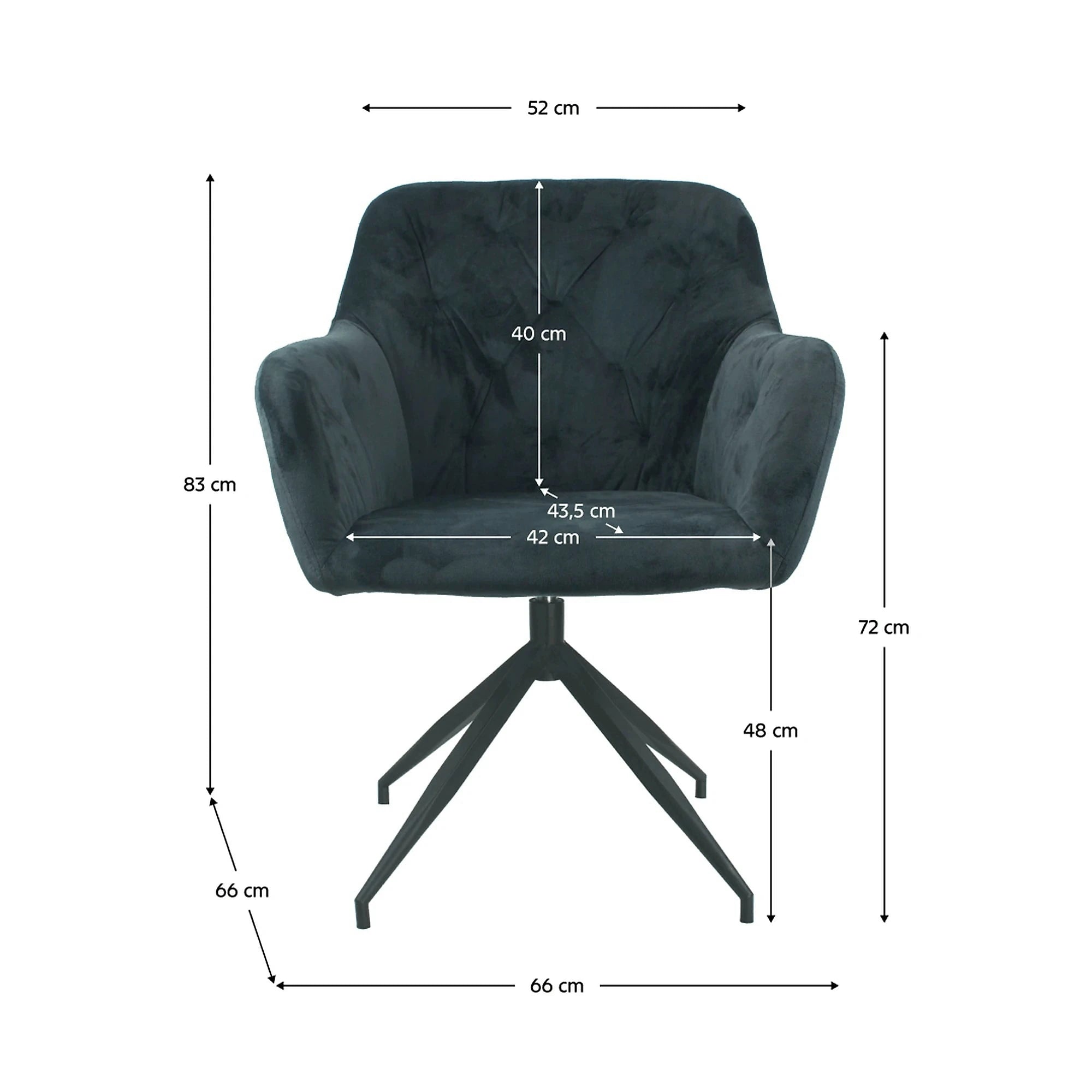 Scaun rotativ VELEZA NEW, gri inchis/negru, stofa catifelata/metal, 66x66x83 cm