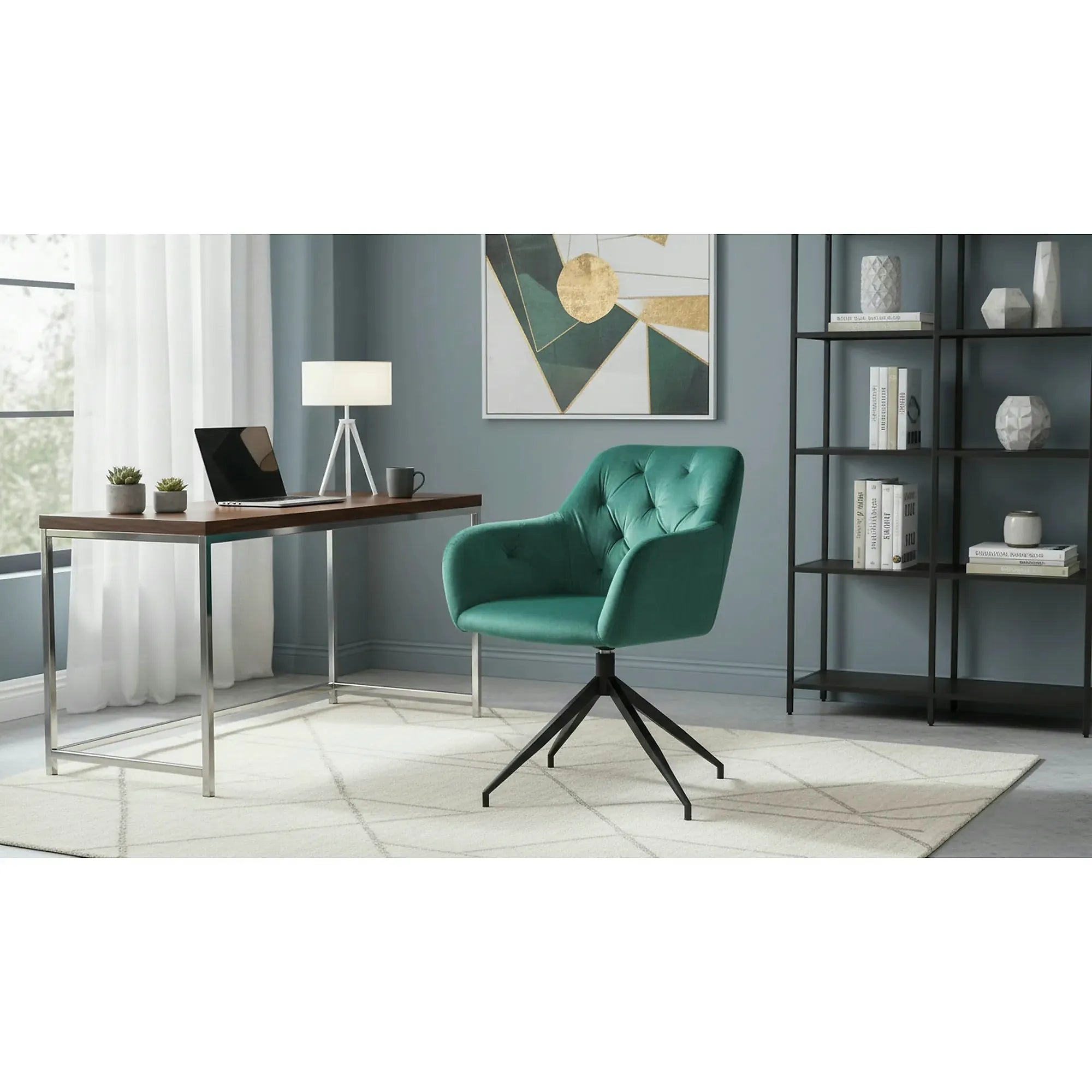 Scaun rotativ VELEZA NEW, verde/negru, stofa catifelata/metal, 66x66x83 cm