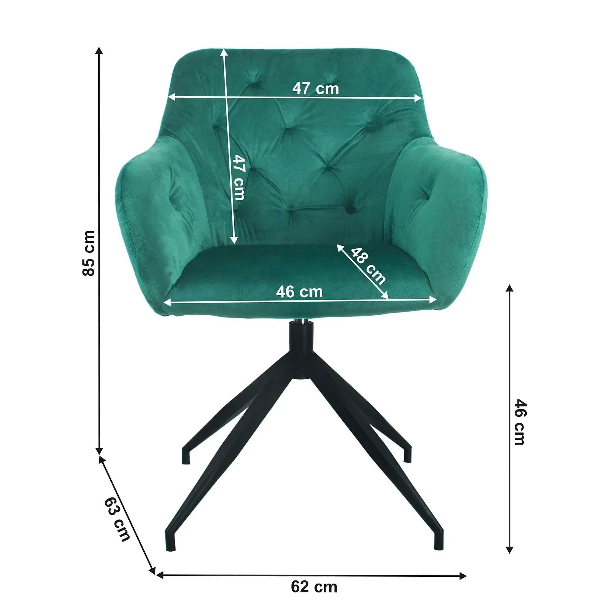 Scaun rotativ VELEZA NEW, verde/negru, stofa catifelata/metal, 66x66x83 cm