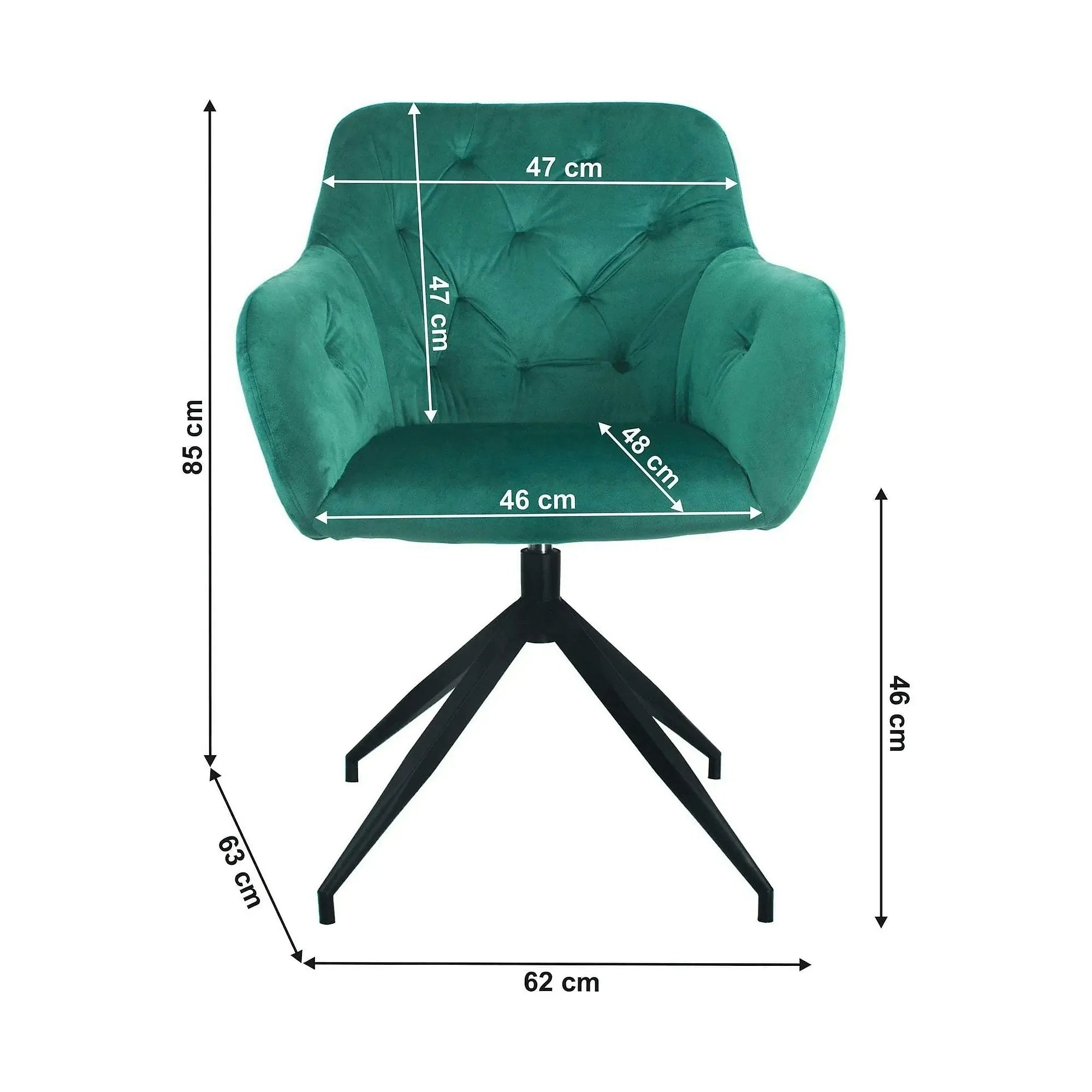 Scaun rotativ VELEZA NEW, verde/negru, stofa catifelata/metal, 66x66x83 cm