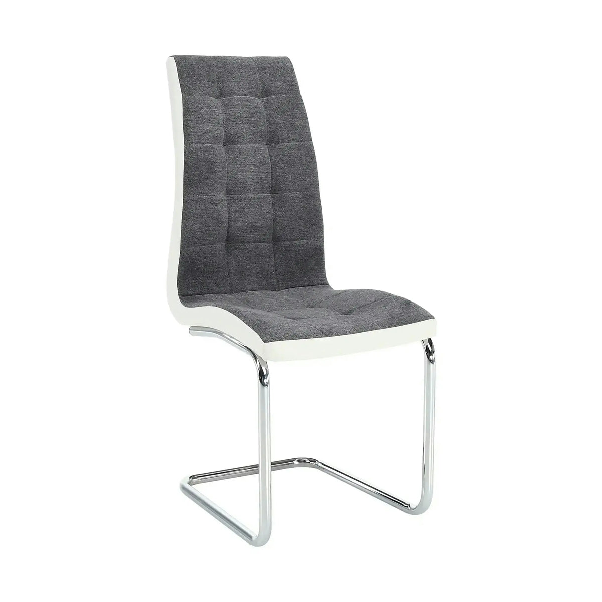 Scaun SALOMA NEW, gri/alb/crom, stofa clasica/piele ecologica/metal, 42x57x105 cm