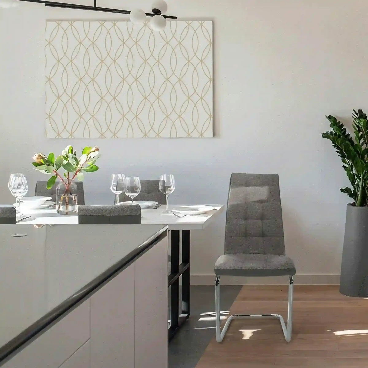 Scaun SALOMA NEW, gri, stofa clasica/pielele ecologica/metal, 42x56.5x105 cm