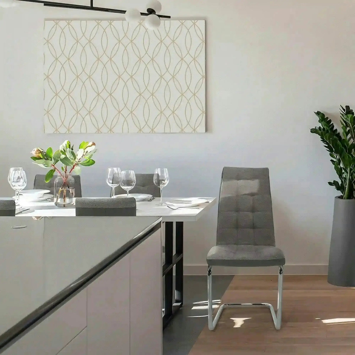 Scaun SALOMA NEW, gri, stofa clasica/pielele ecologica/metal, 42x56.5x105 cm