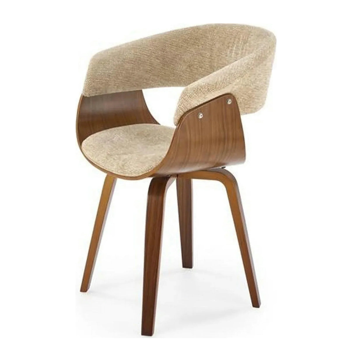 Scaun scandinav tapitat K545, bej/nuc, stofa clasica/placaj, 63x53x83 cm